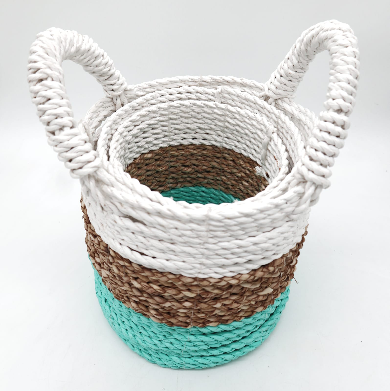 Turquoise and White Seagrass Basket Set
