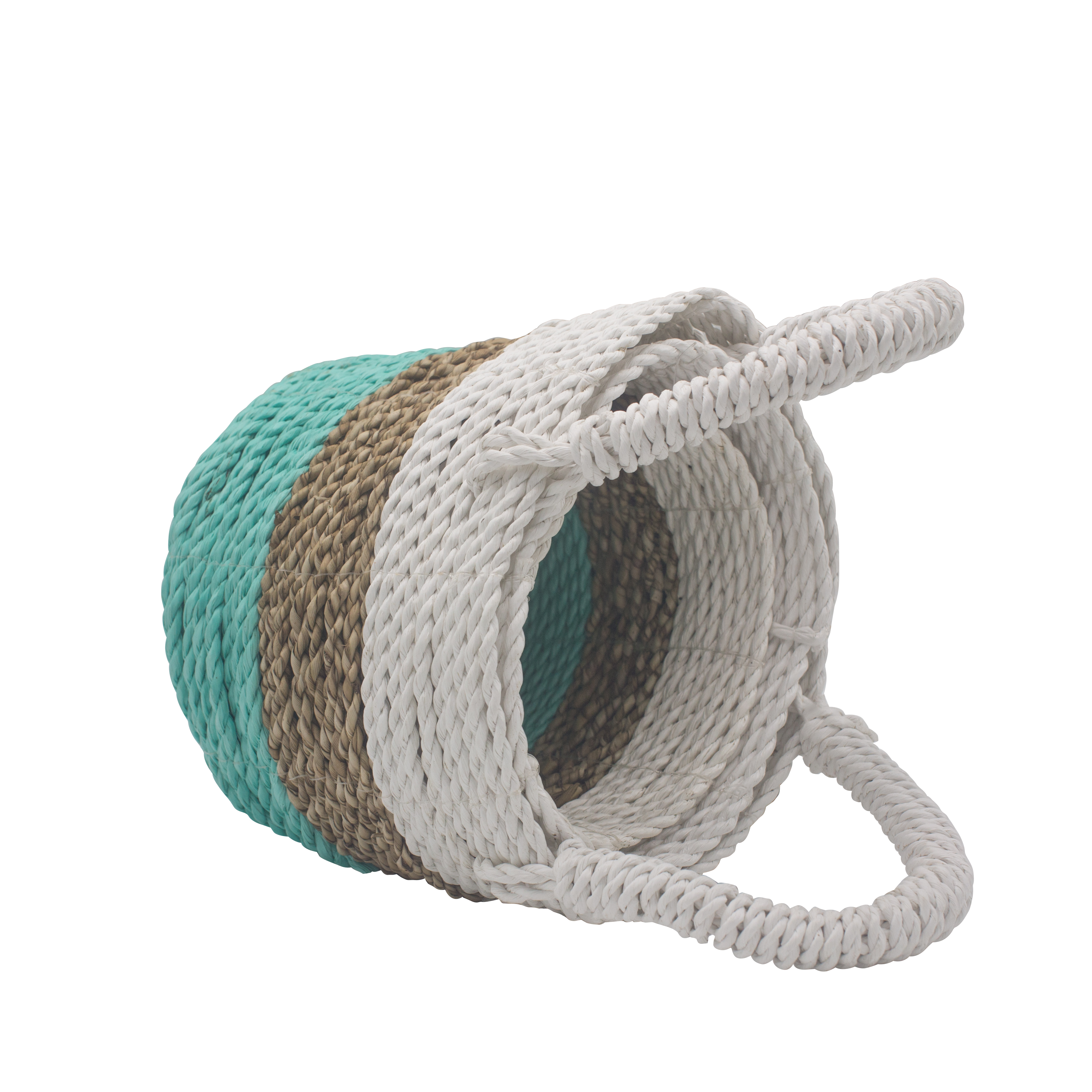  Turquoise and White Seagrass Basket Set