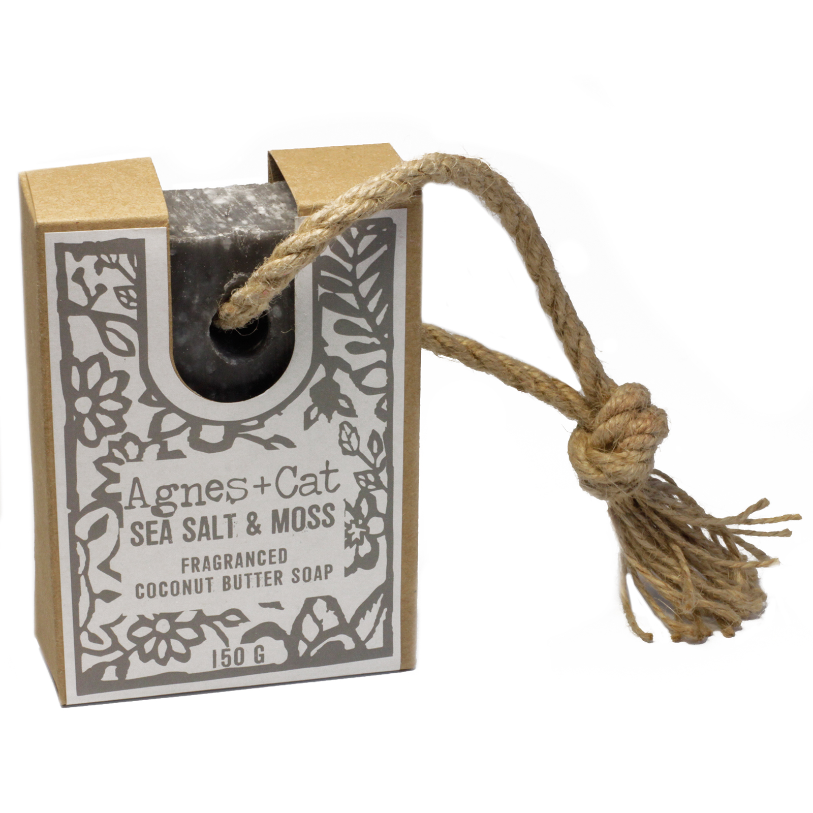 Agnes and Cat Sea Salt and Moss Soap on a Rope 150g