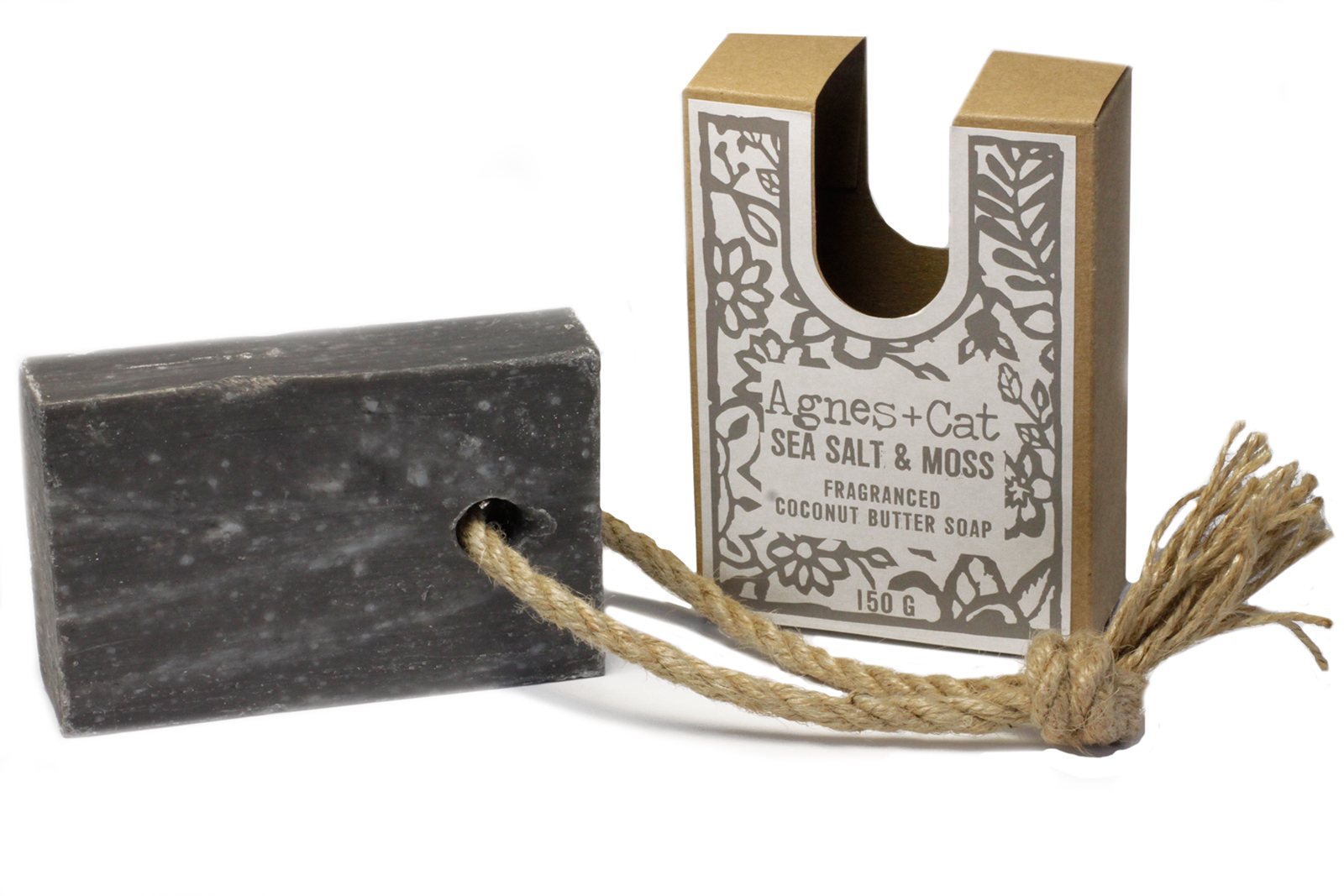 Agnes and Cat Sea Salt and Moss Soap on a Rope 150g