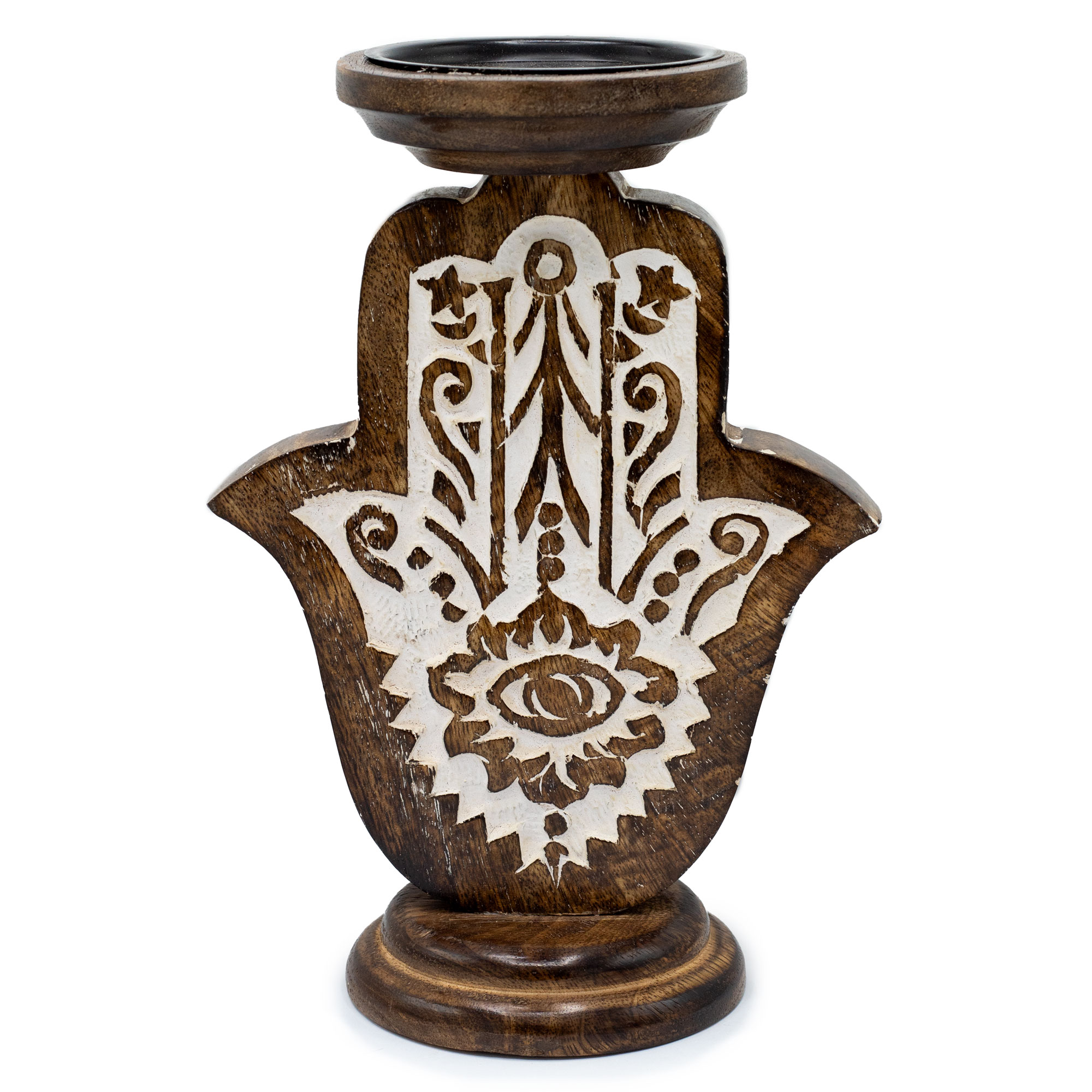Large Hamsa Wood Candle Holder