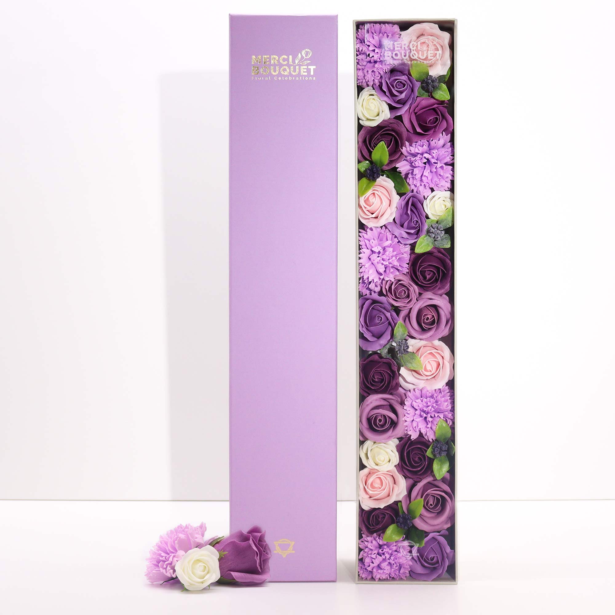 Lavender Rose and Carnation Soap Flowers Gift Set