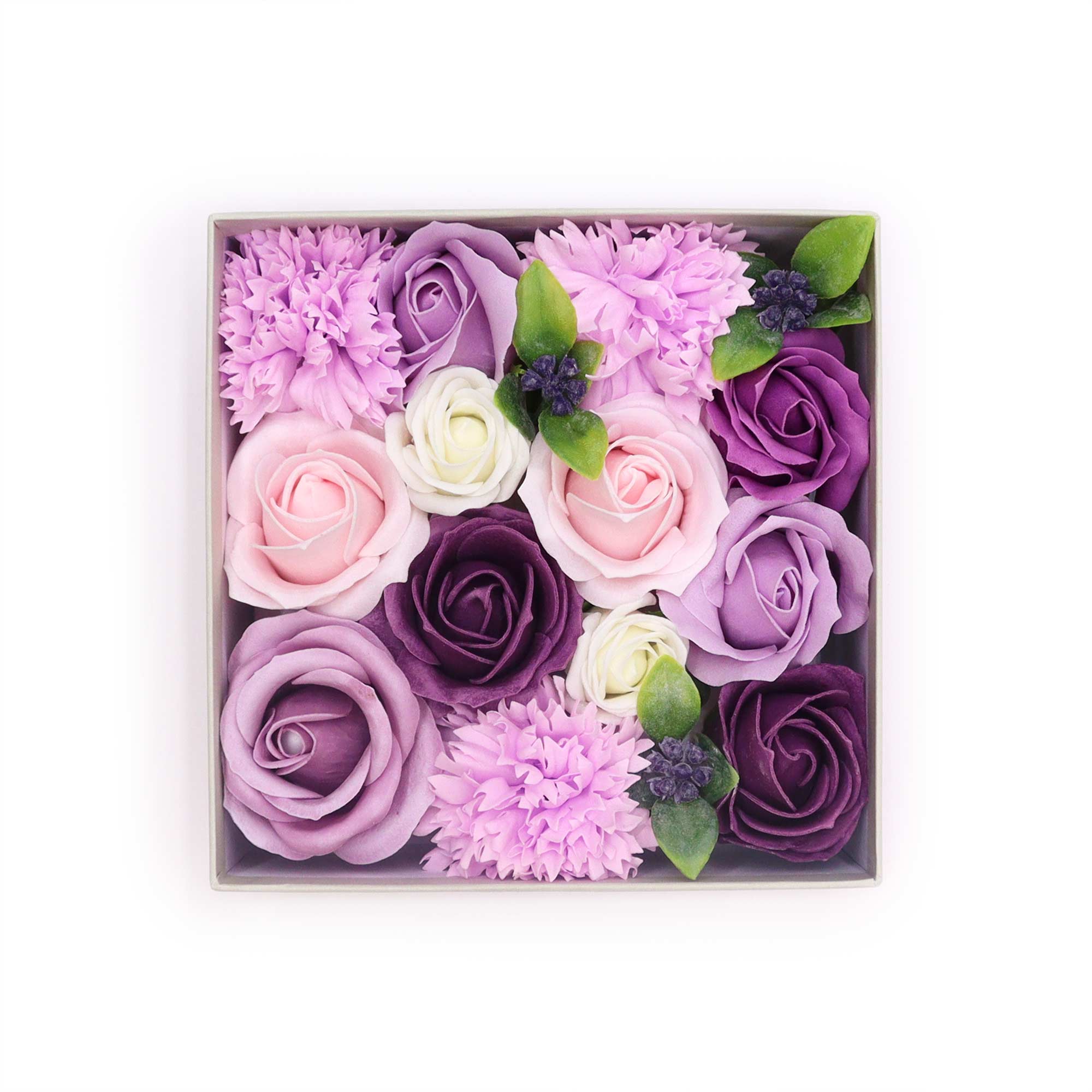 Square Lavender Rose and Carnation Soap Flower Box