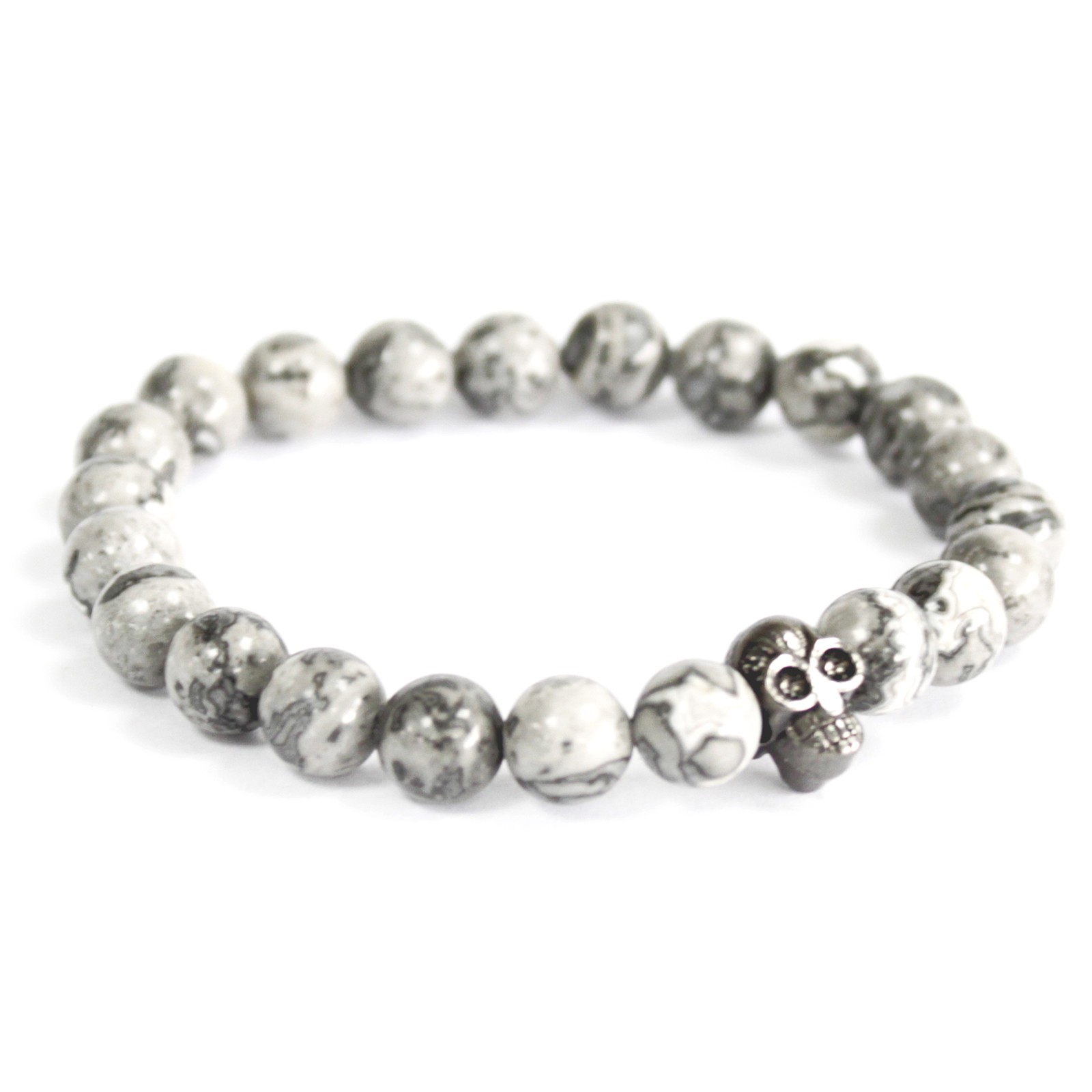 Grey Agate Skull Bracelet