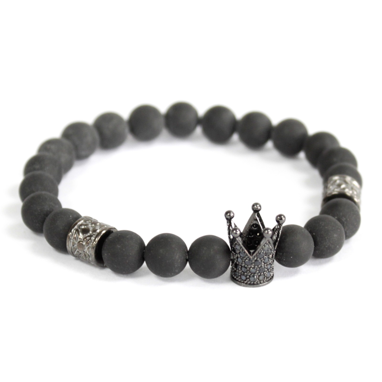 Crystal Crown Black Agate Bracelet