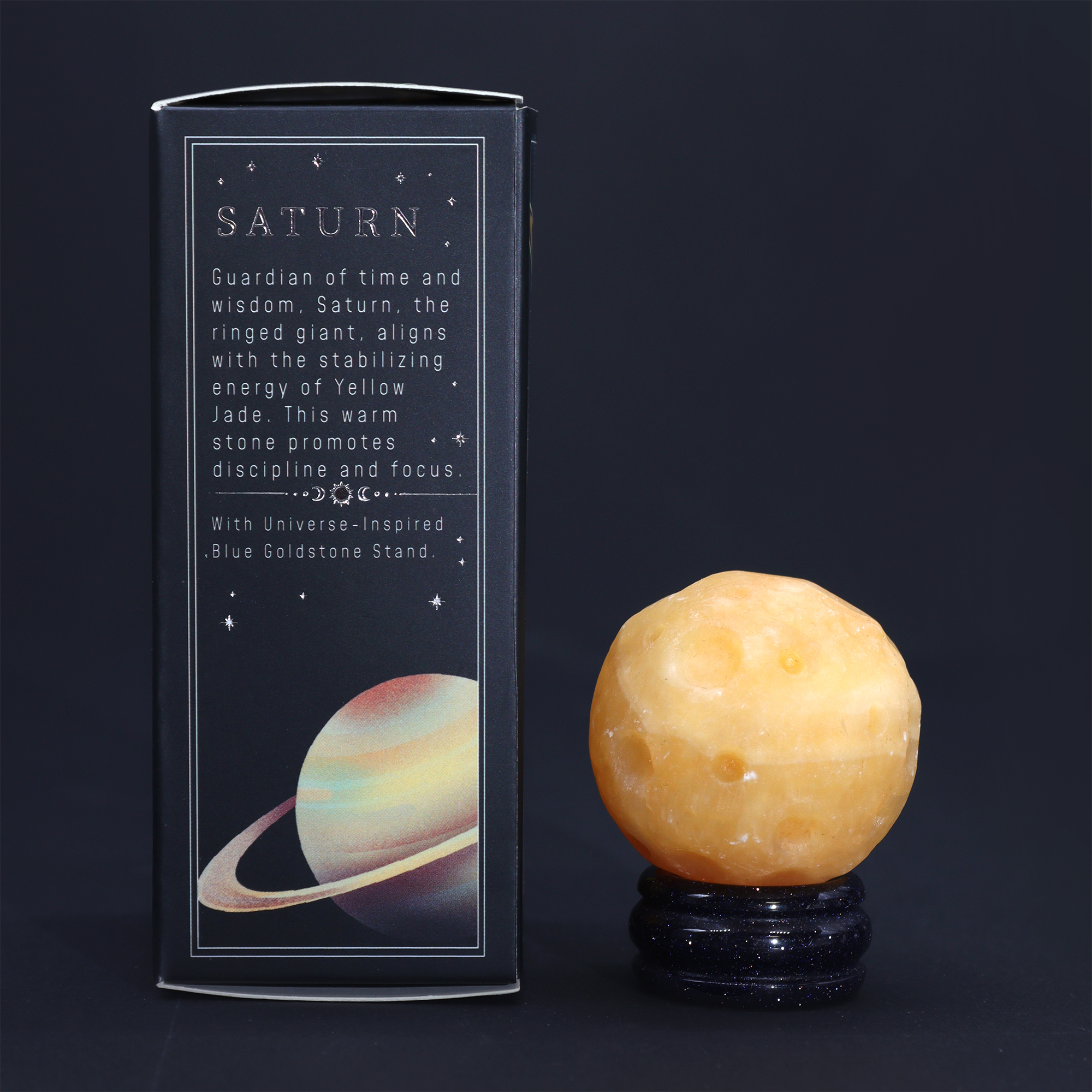Saturn Yellow Jade Gemstone Planet 40mm