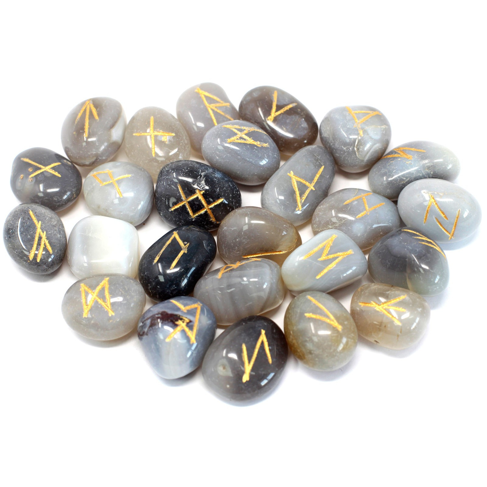 Grey Agate Runes Stone Set