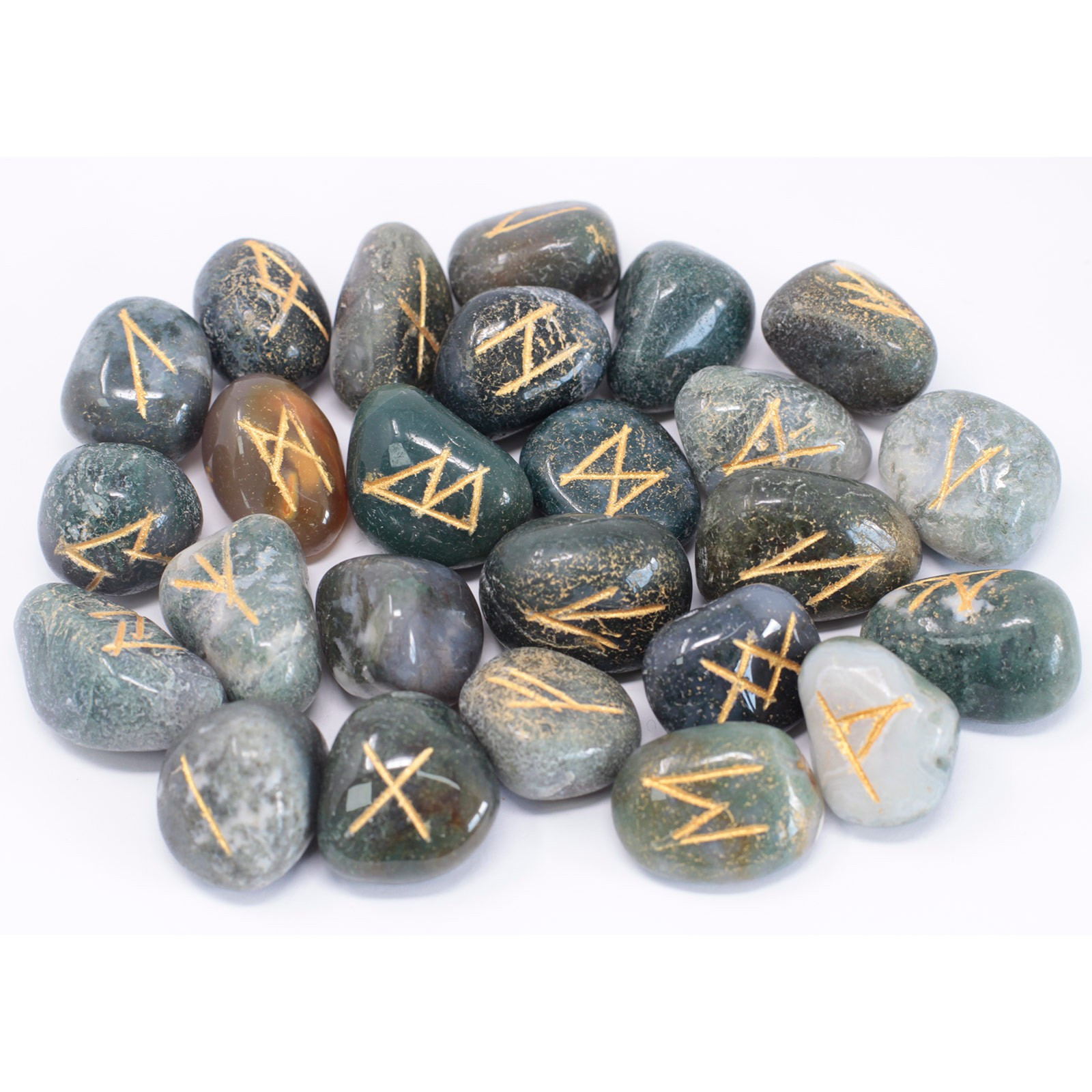 Moss Agate Runes Stones Set