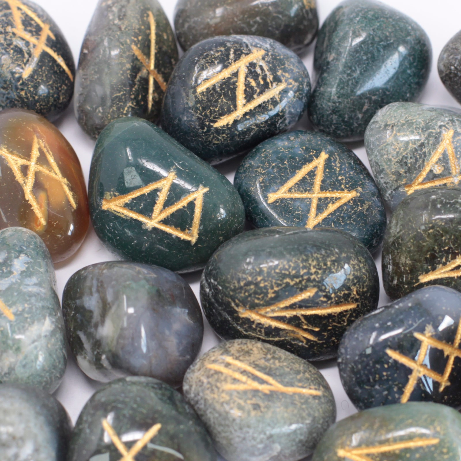Moss Agate Runes Stones Set
