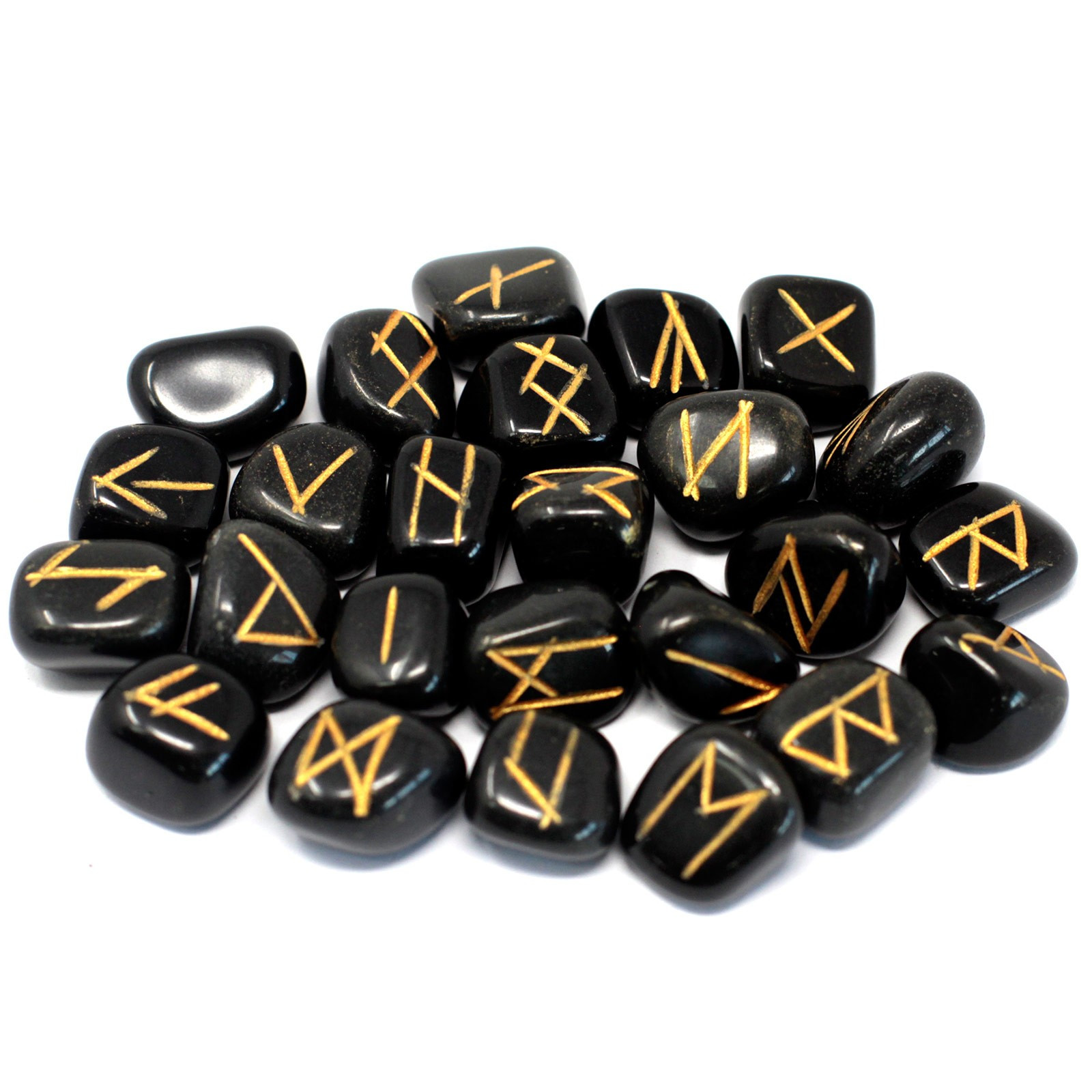Black Agate Runes Stones Set