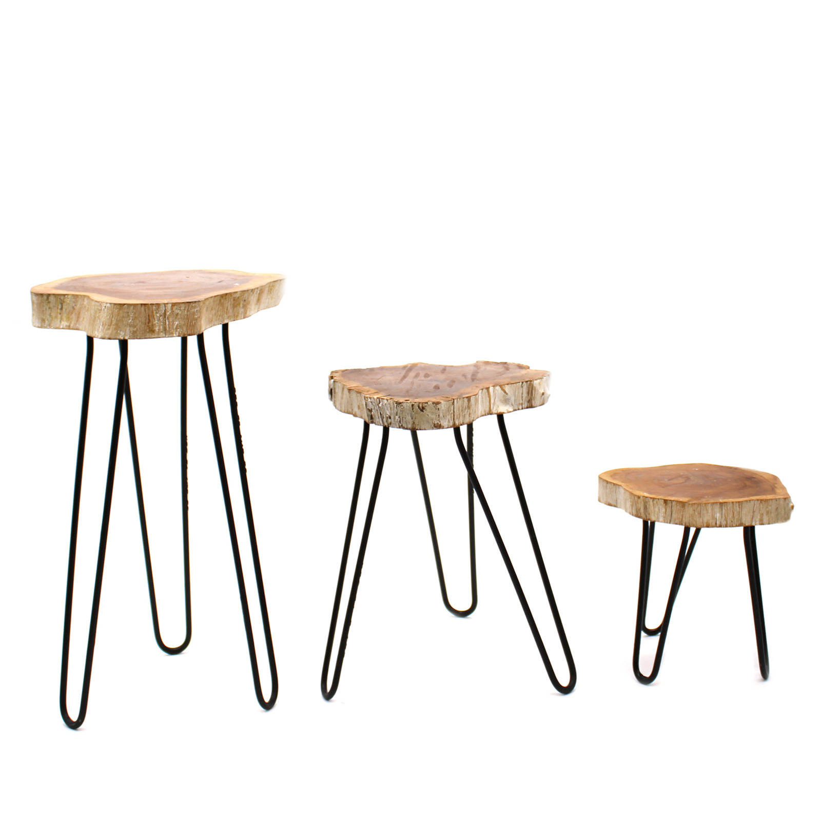Rustic Wood Side Tables Set