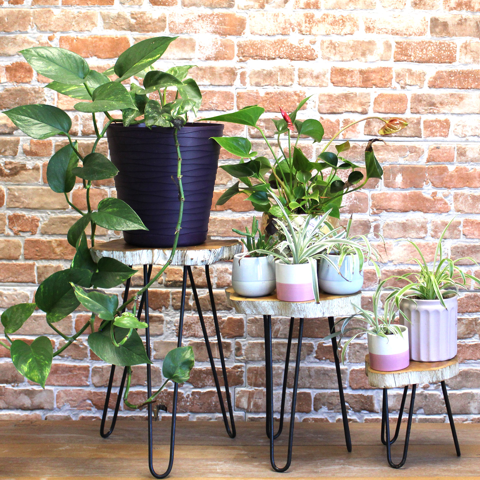 Rustic Wood Side Tables Set