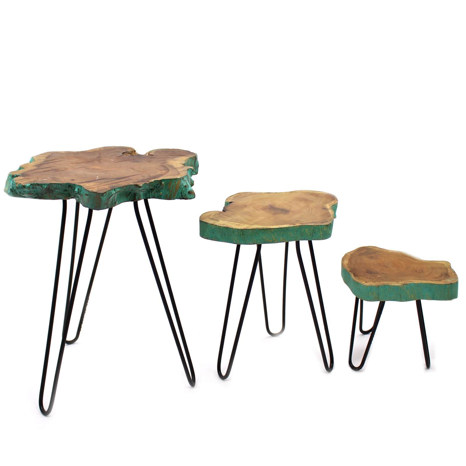 Rustic Wood Side Tables Set