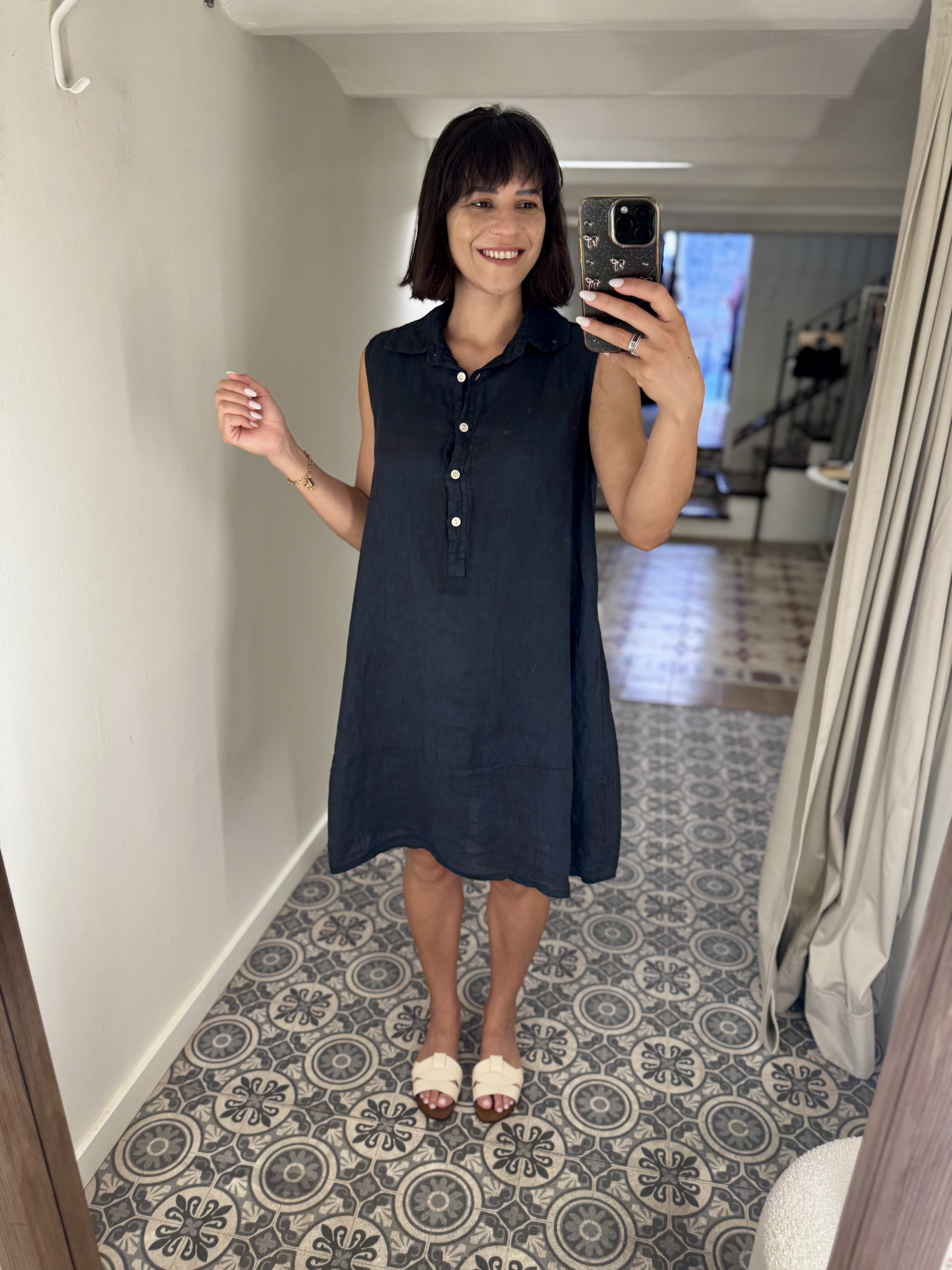 Vestido lino camisero sin mangas