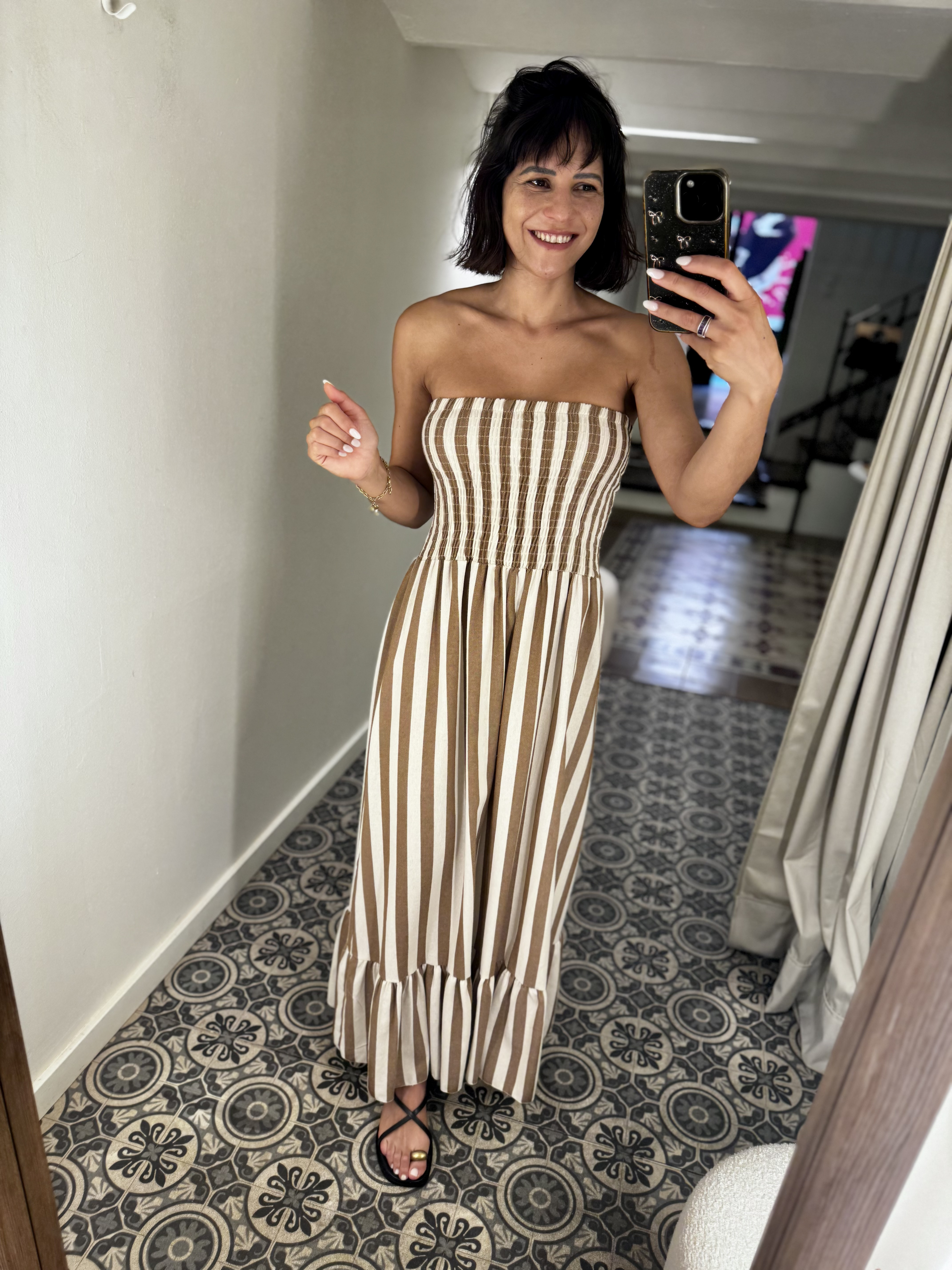 Vestido palabra de honor rayas