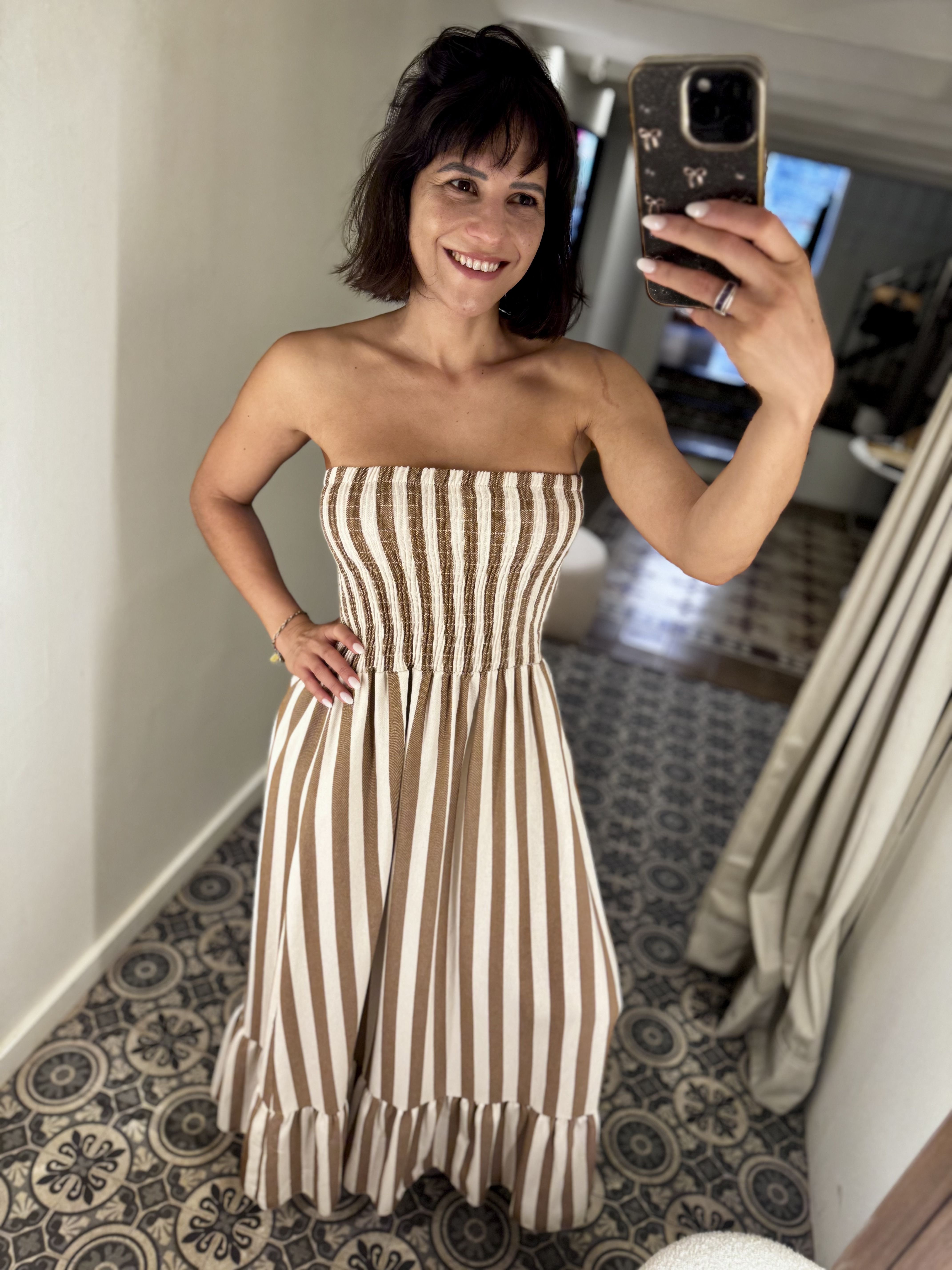 Vestido palabra de honor rayas