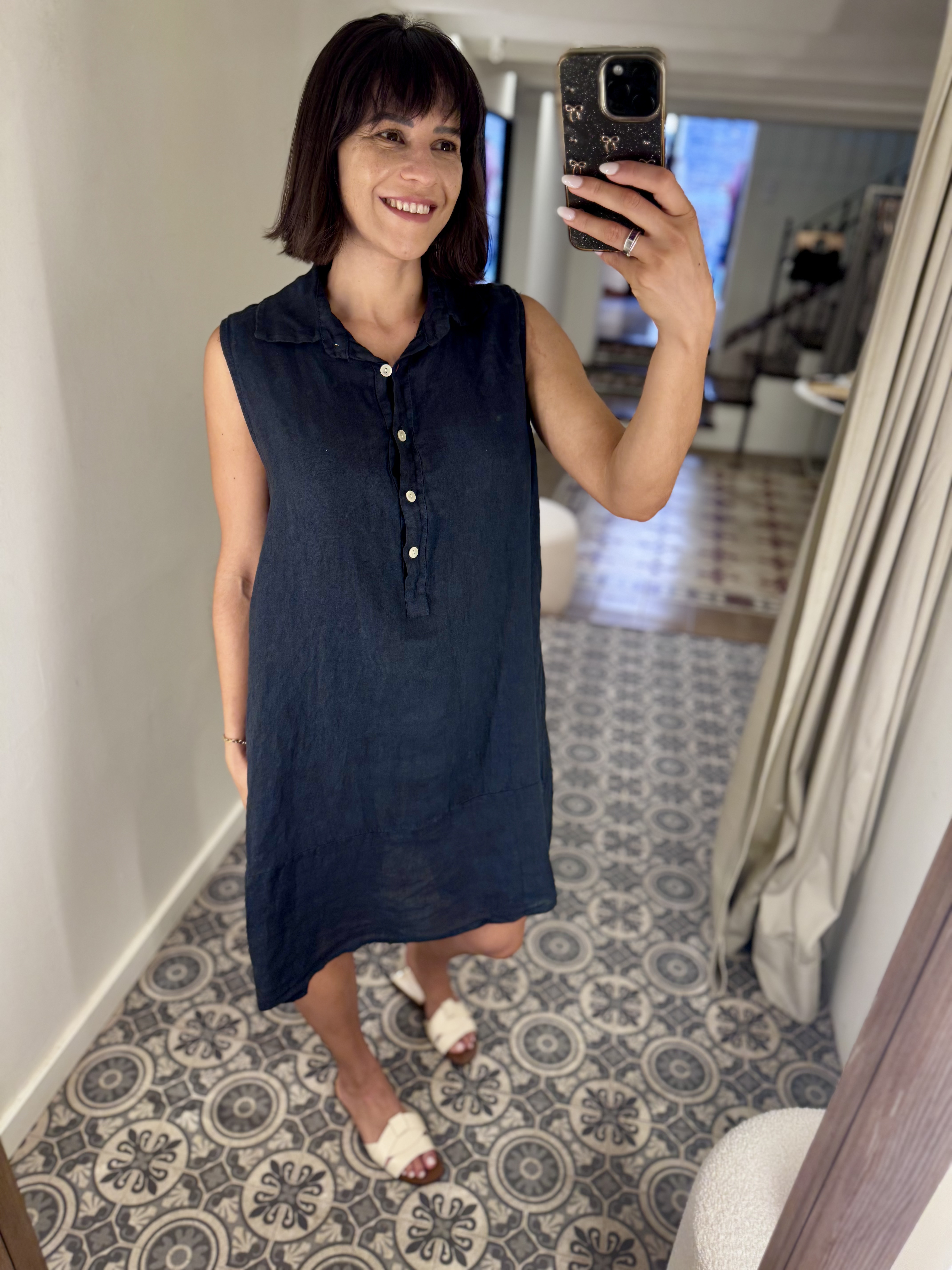 Vestido lino camisero sin mangas