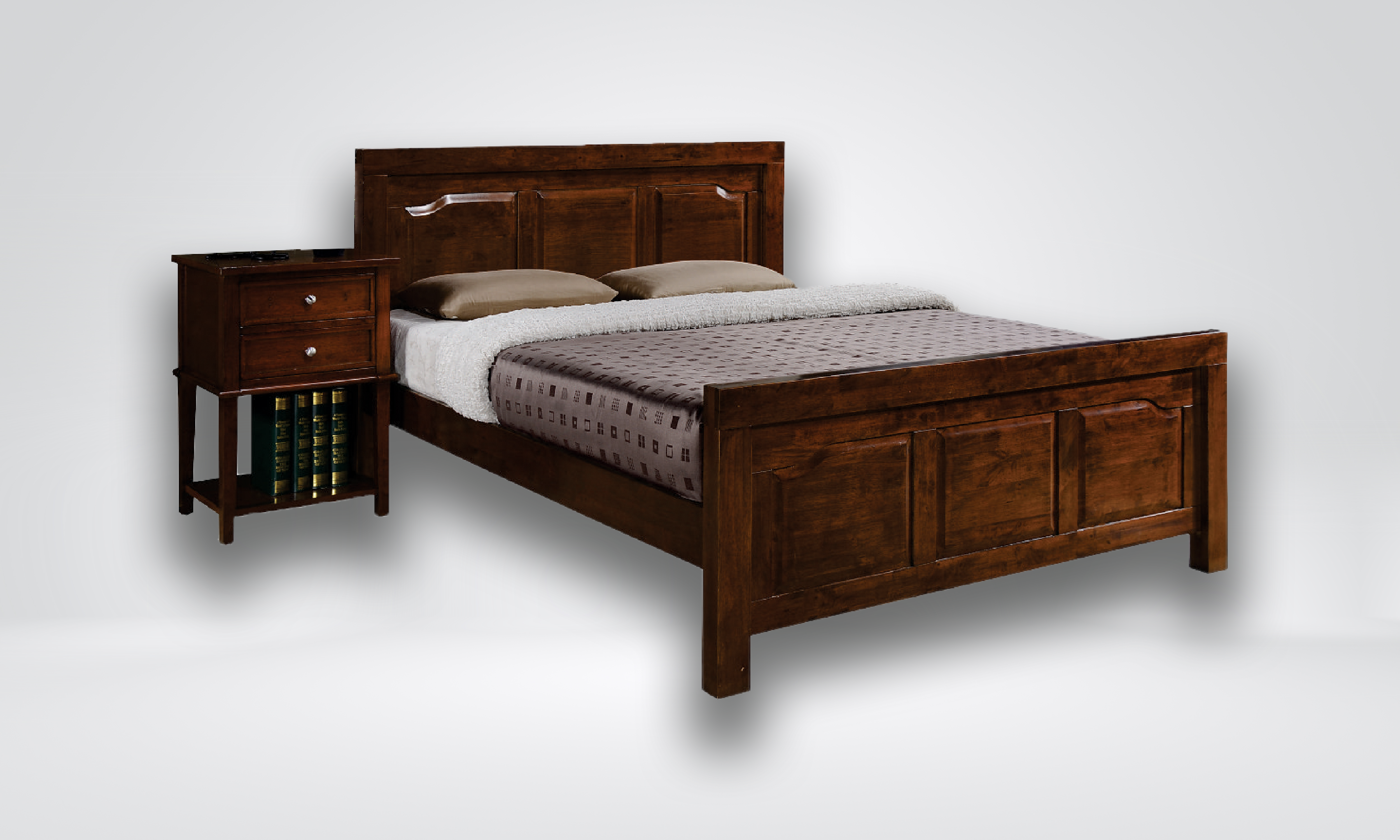THOMPSON - Wooden Bed Frame with Nightstand