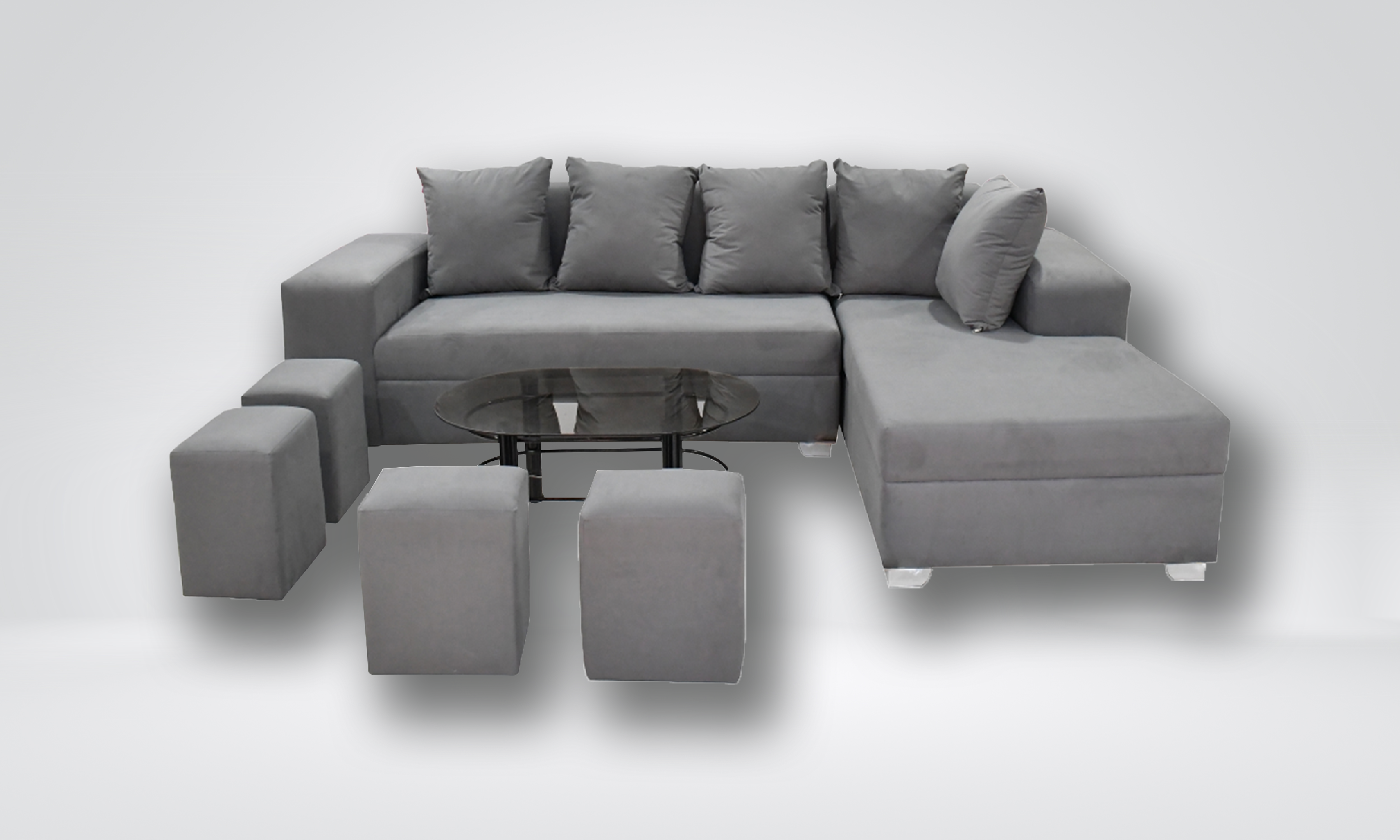 EZRA - L-Shaped Grey Sofa Set