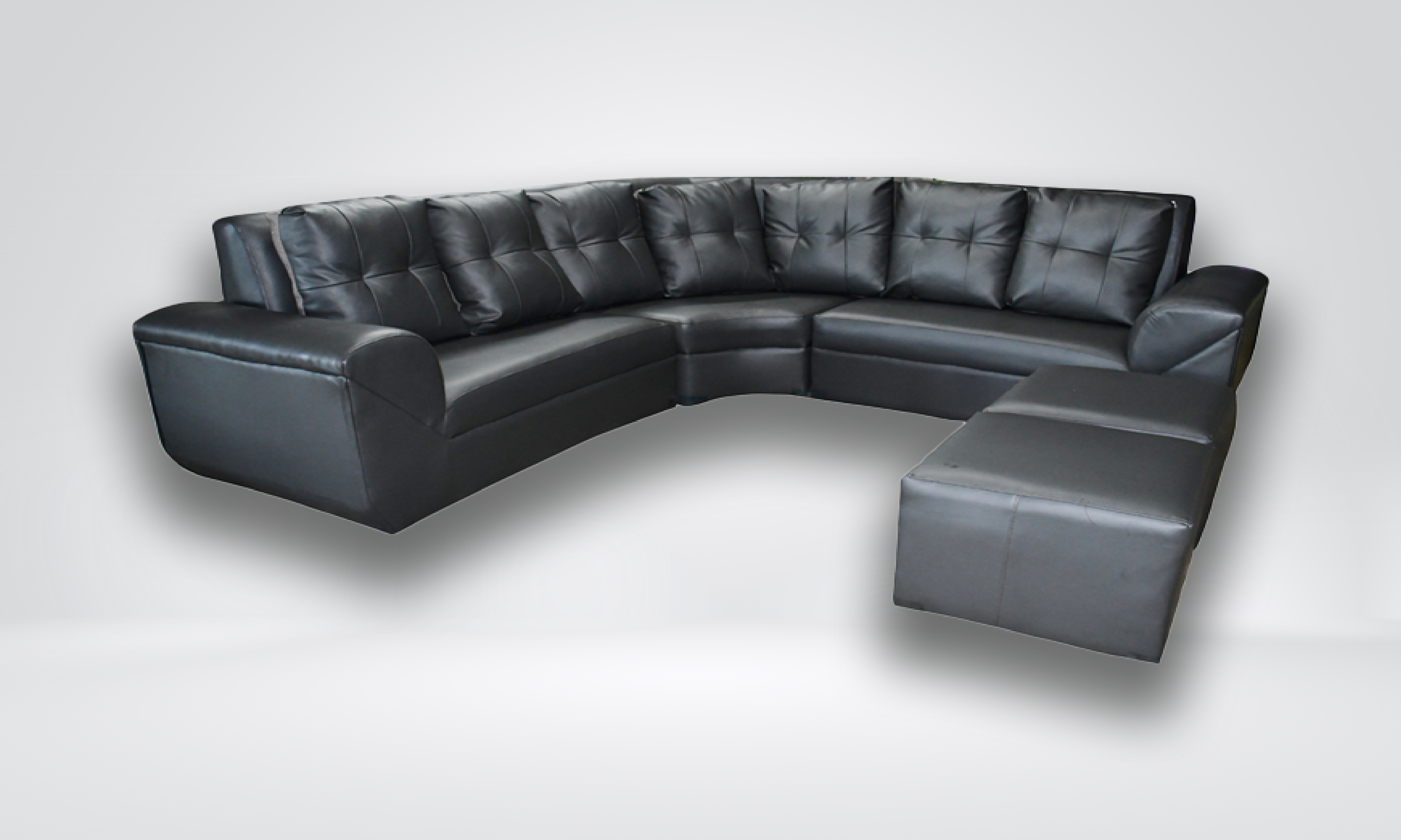 NAHUM - Black Leather Sectional Sofa