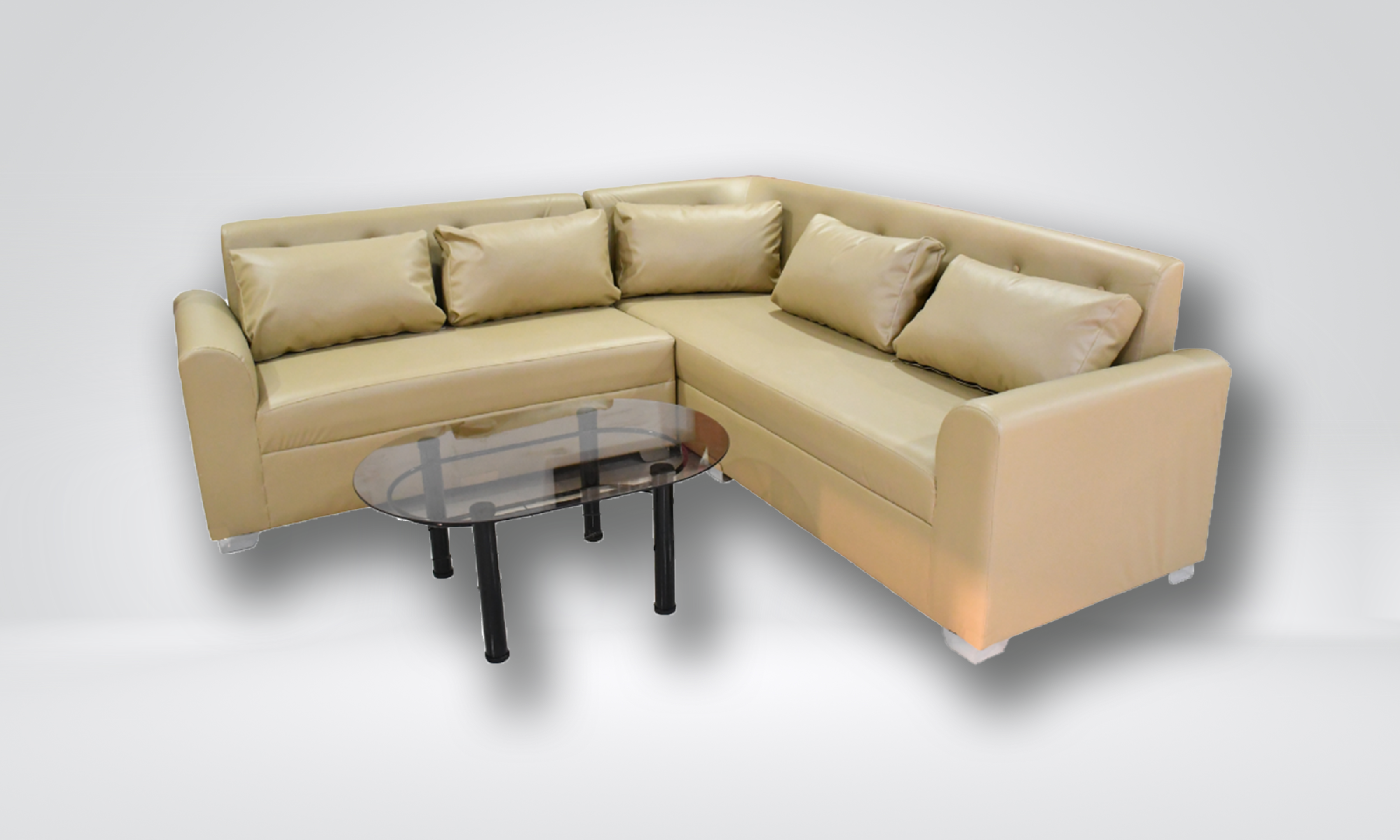 OSEAS - Beige L-Shaped Sofa Set
