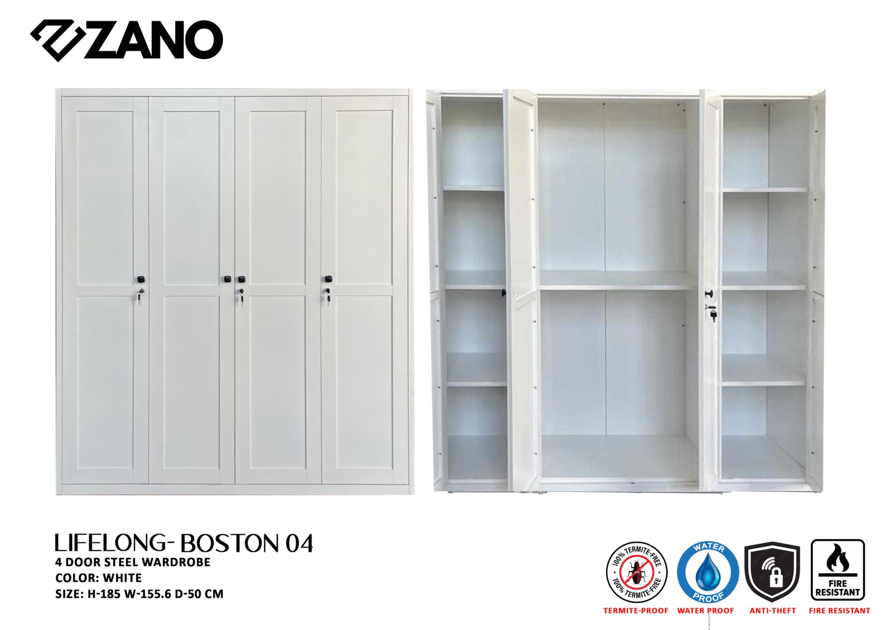 WARDROBE METAL LIFELONG BOSTON 04 4 DOORS