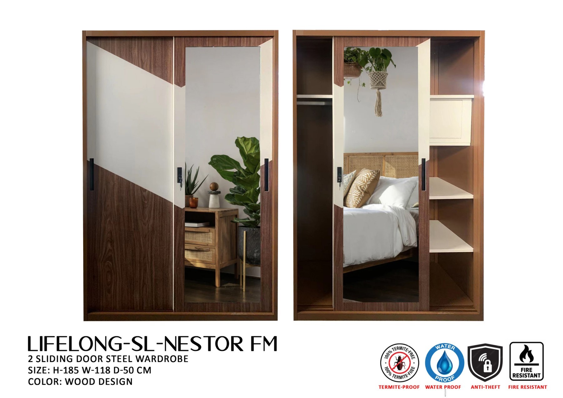 WARDROBE METAL LIFELONG SL-NESTOR 2 DOORS SLIDING