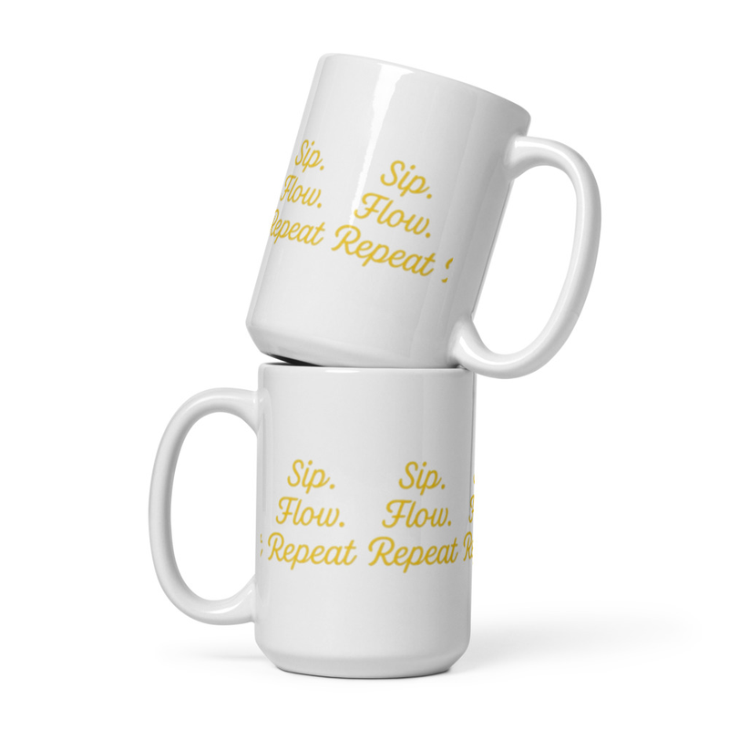 Sip Flow Repeat White glossy mug
