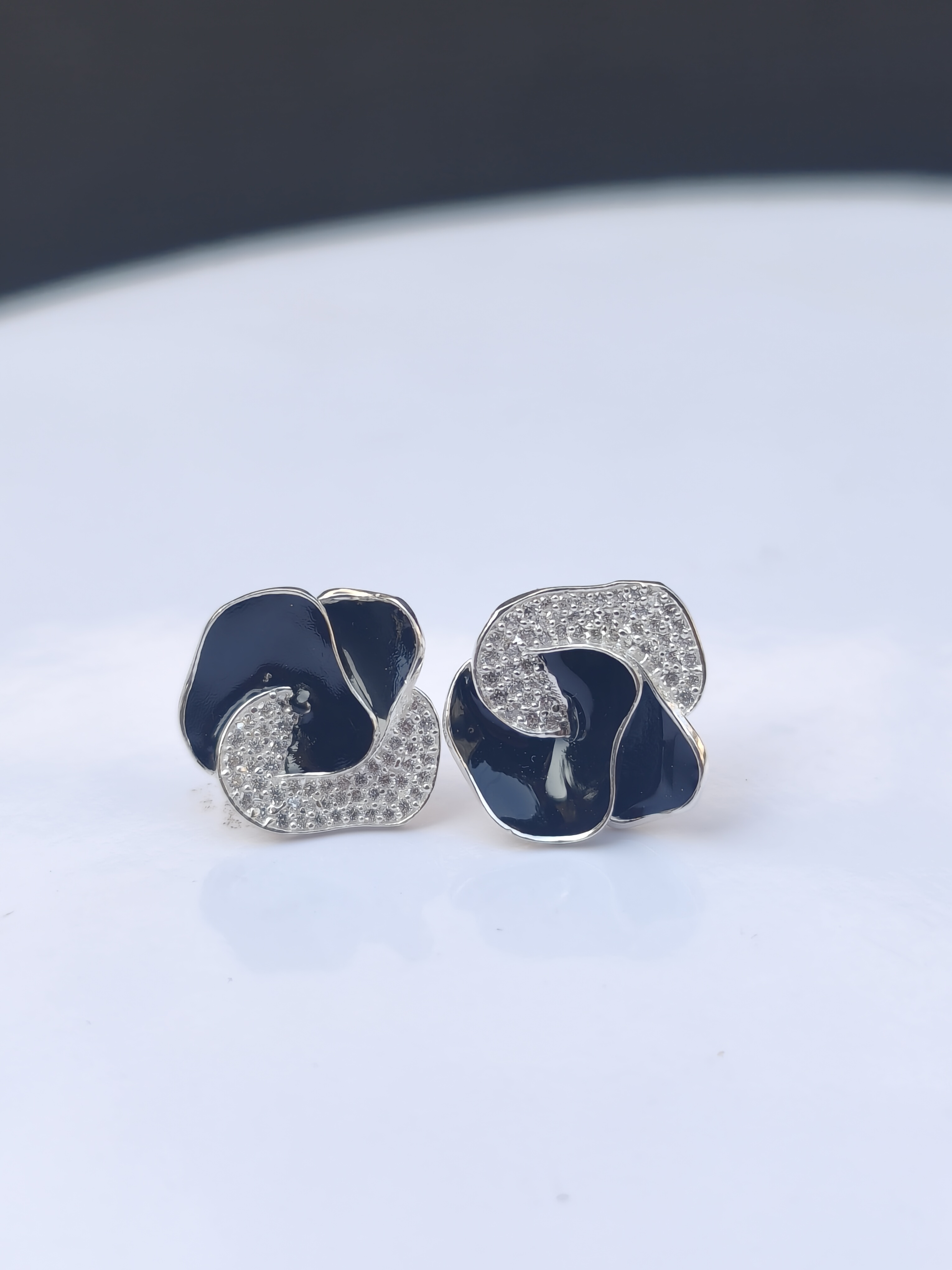 Navy Enamel Swirl Stud Earrings