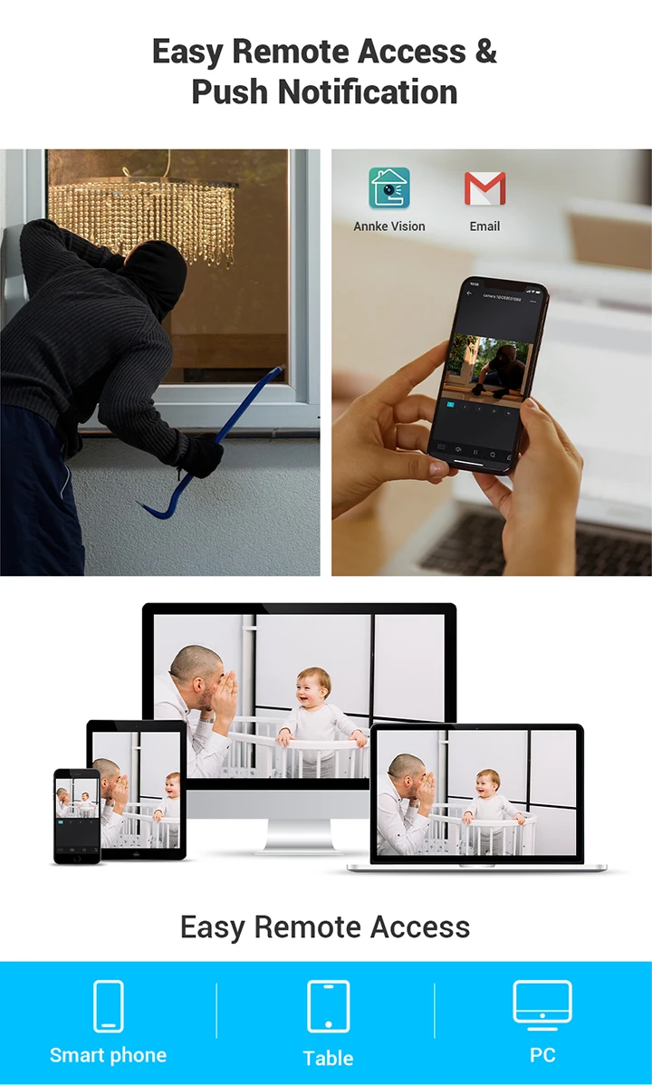 Annke CCTV - DVR 8ch + 4 Camaras (h.265 - 5MP - Visão noturna) - inclui disco de 1TB