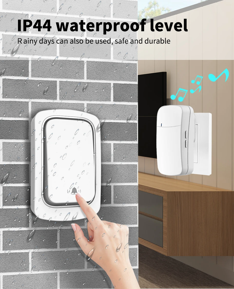Campainha Wireless sem Pilhas nem Fios (energia cinética) - botão Impermeável - 