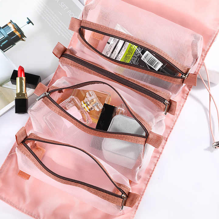 Roll Up Large Capacity Portable Mesh Travel Washing Makeup Storage Cosmetic Bag