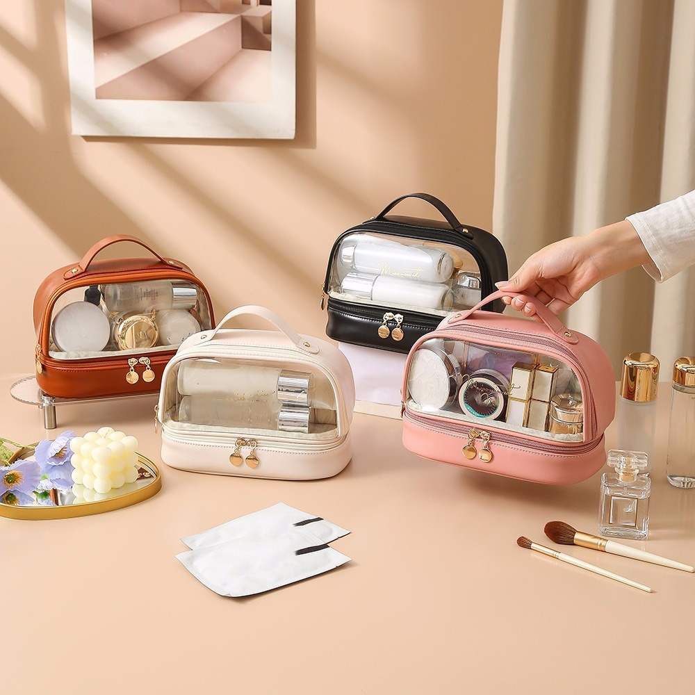 Double-layer transparent cosmetic bag waterproof wash bag