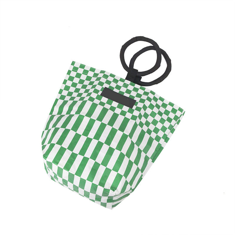 Portable pp woven bag round hand-held plaid pattern storage gift bag