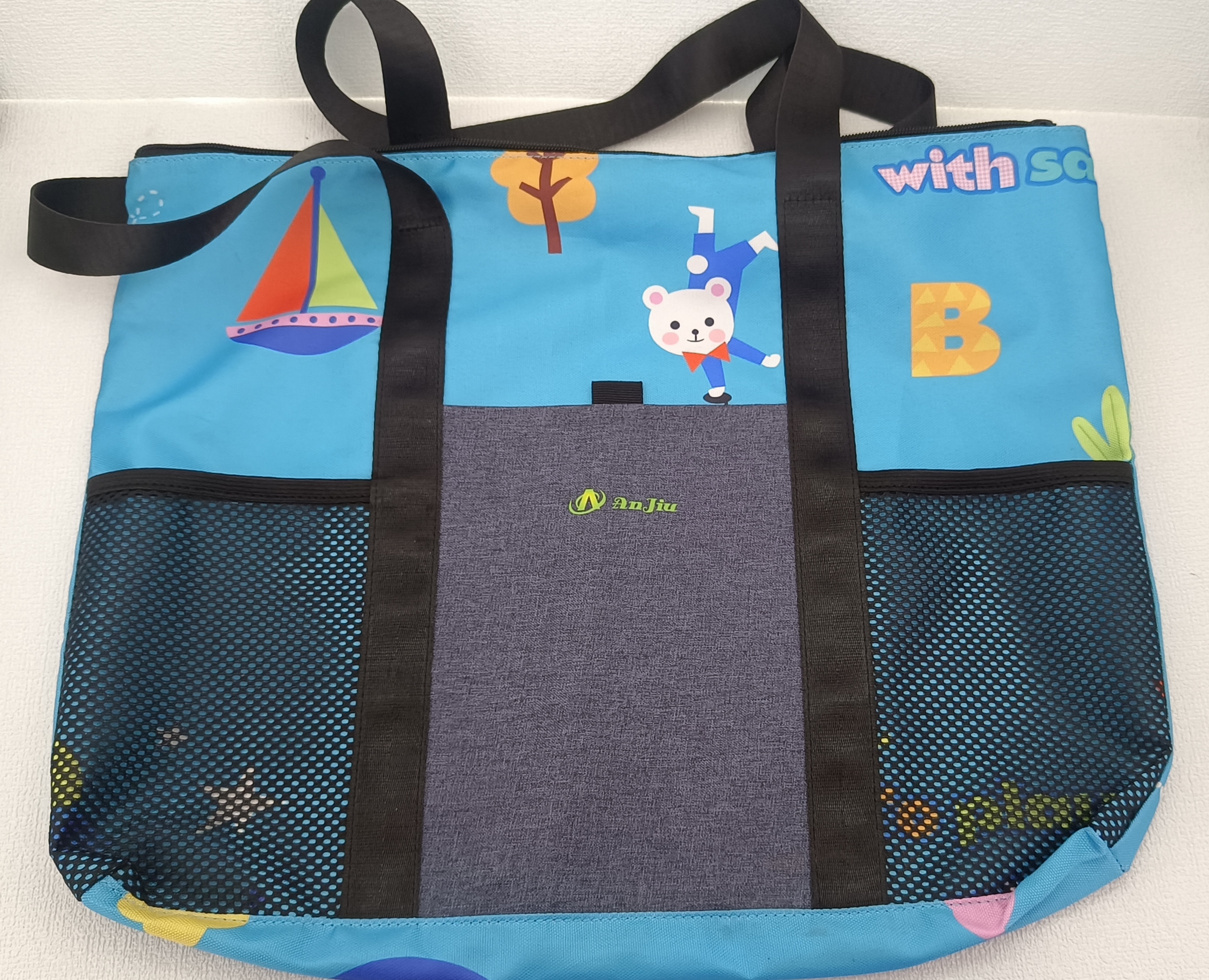 Waterproof Oxford Shopping Tote Bag with Mesh Pockets