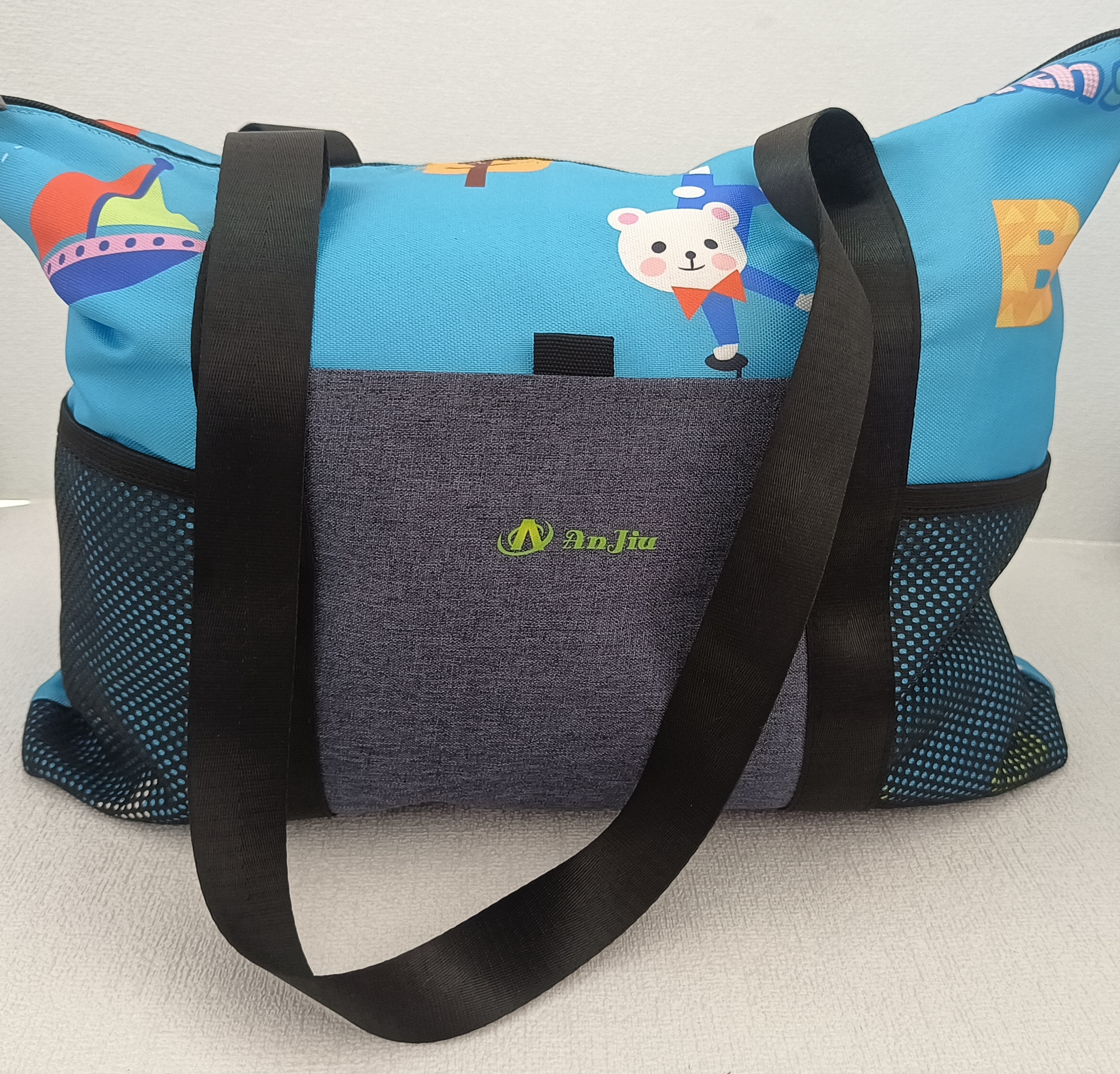 Waterproof Oxford Shopping Tote Bag with Mesh Pockets