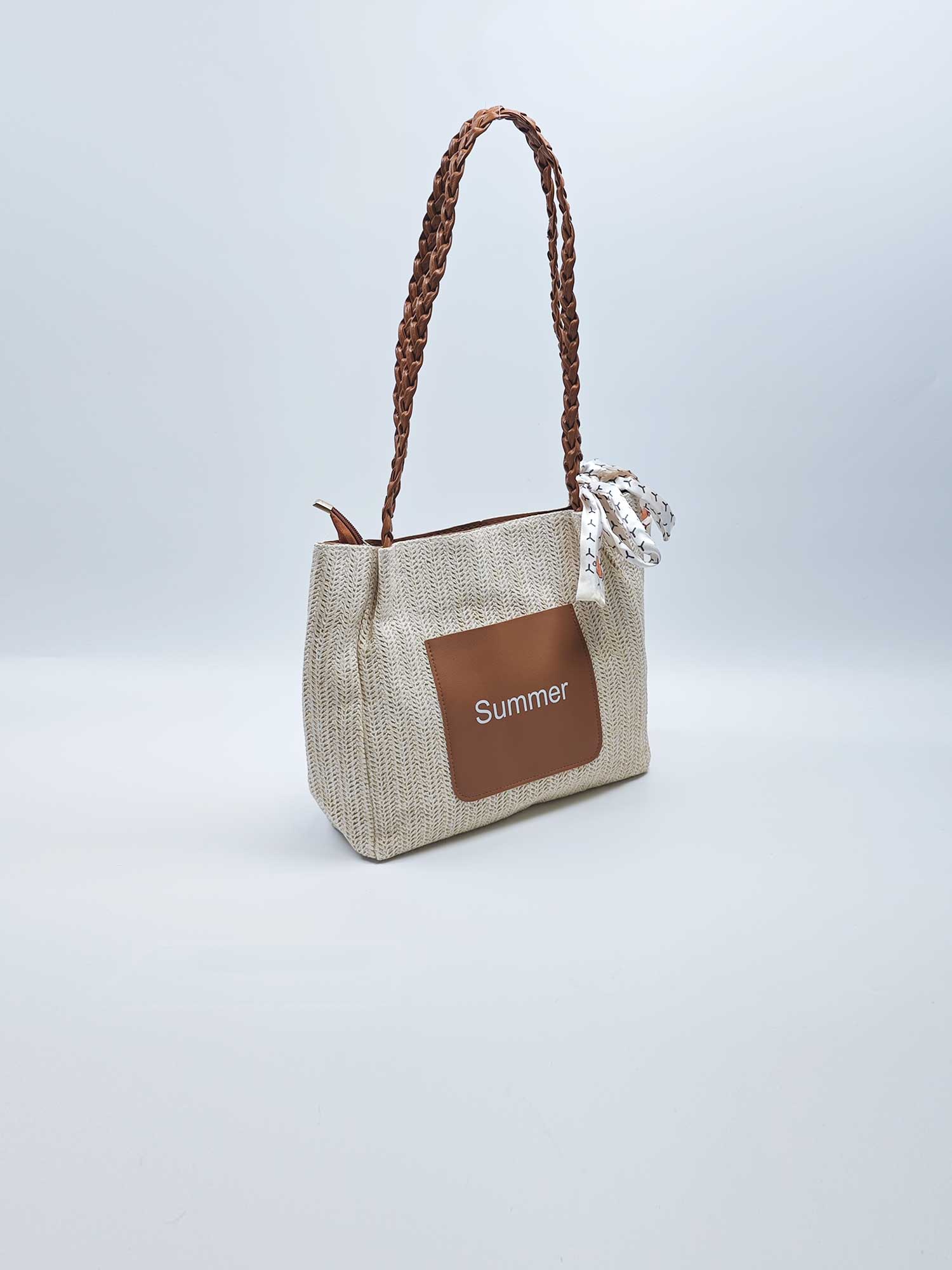 Color-blocked woven fashion scarf handbag single shoulder tote bag