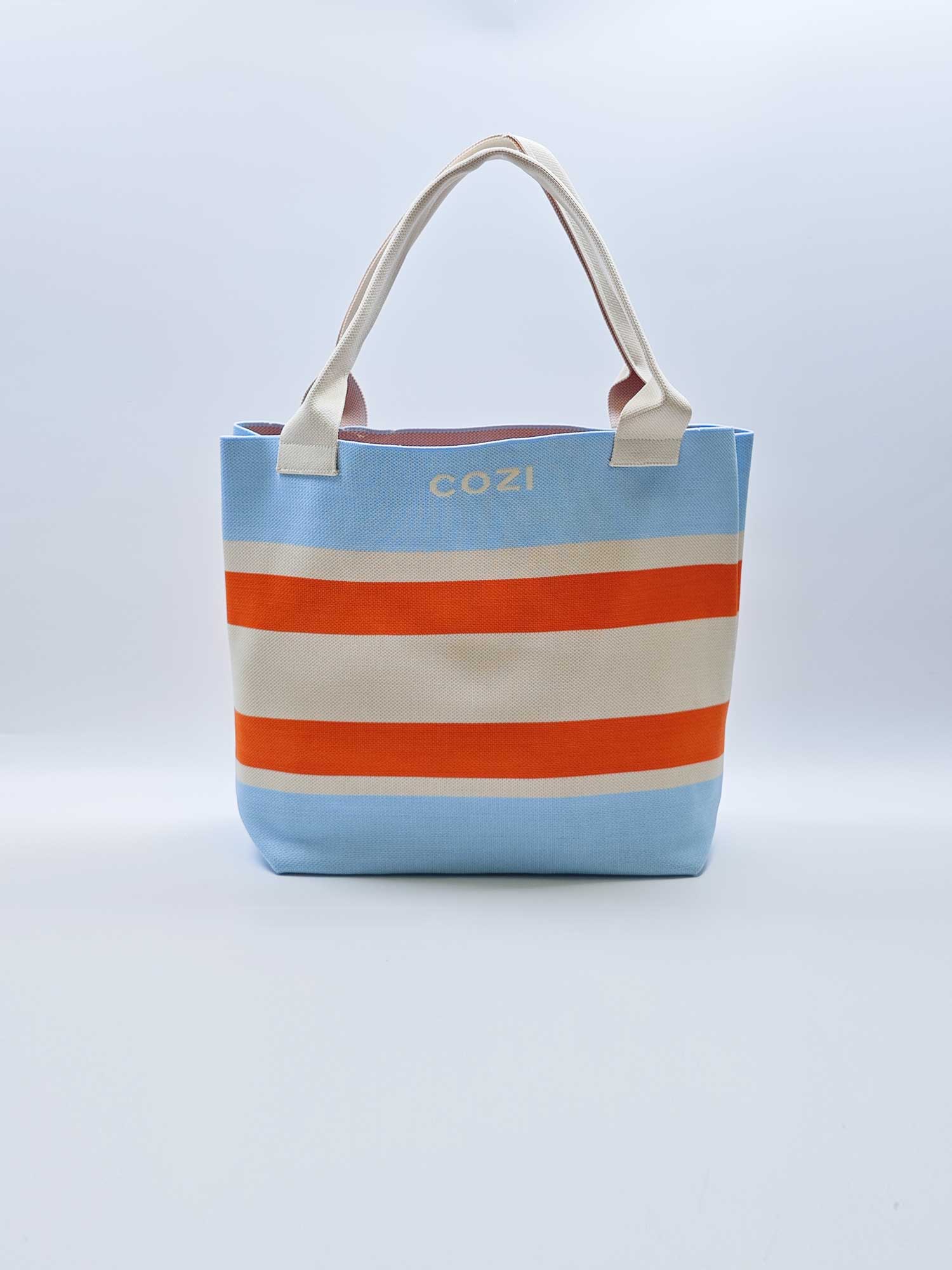 Portable bright striped tote bag