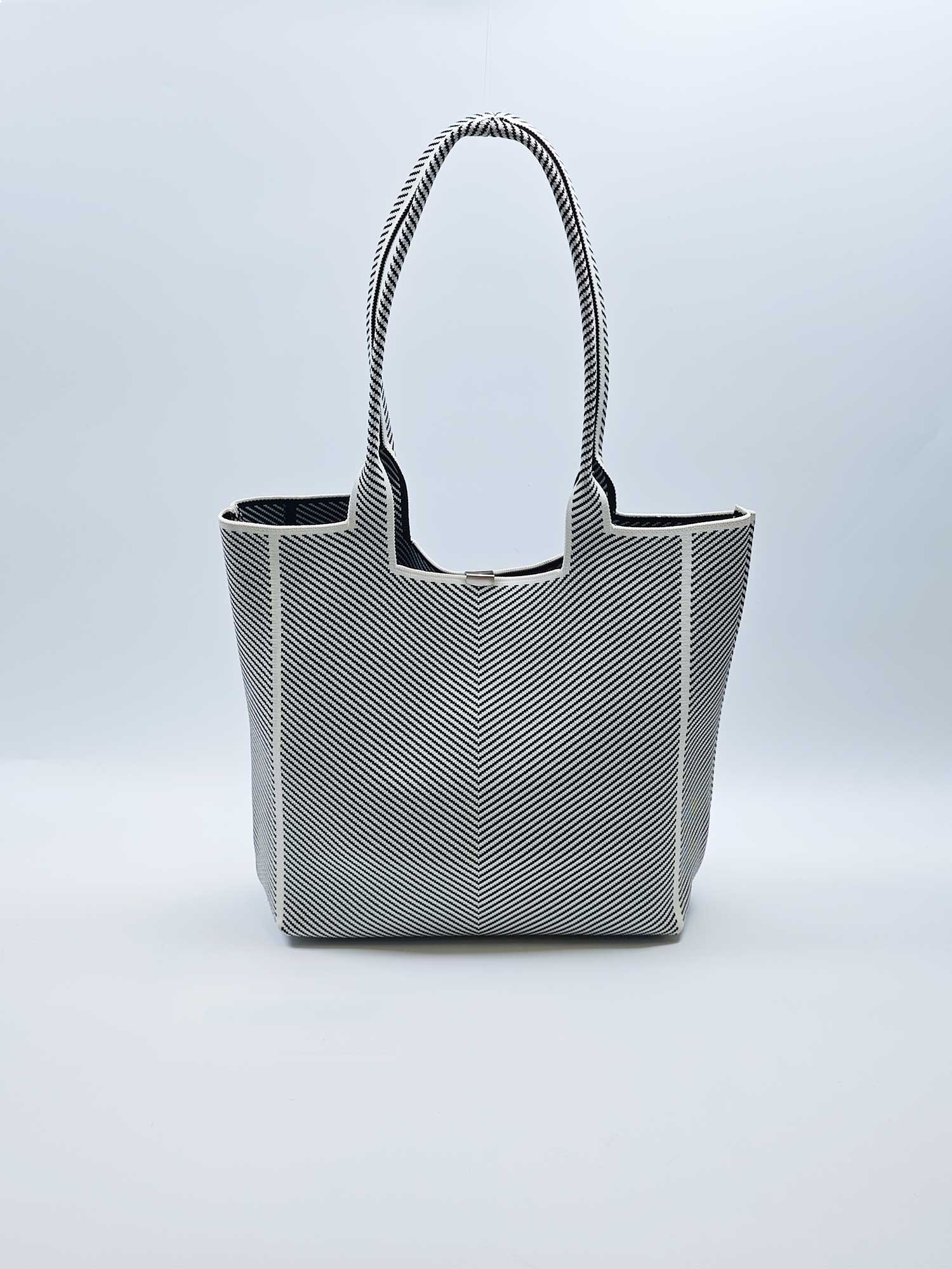 Single shoulder tote bag black and white striped handbag with magnetic closure