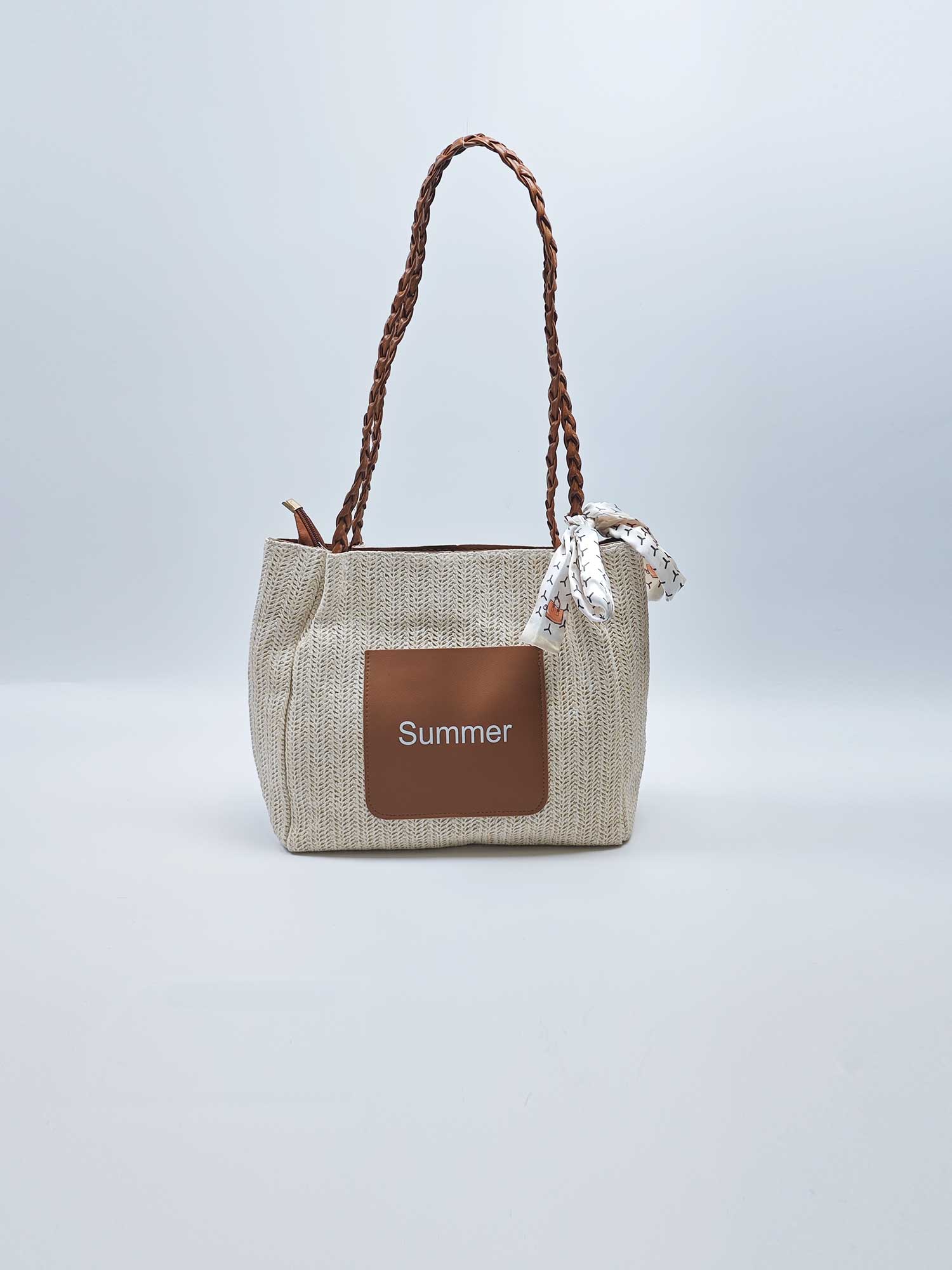 Color-blocked woven fashion scarf handbag single shoulder tote bag