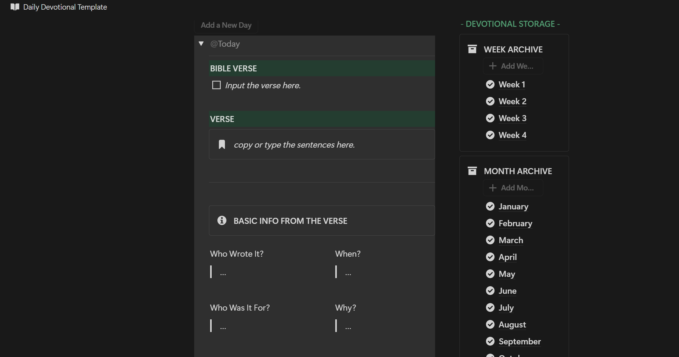 Notion Daily Devotional Template