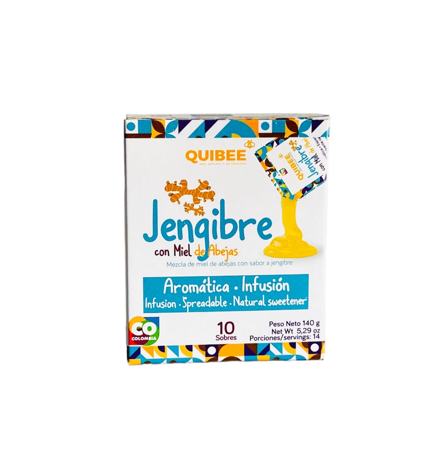 Sobres de  miel de abejas pura con jengibre ÚNICA EN EL MERCADO 