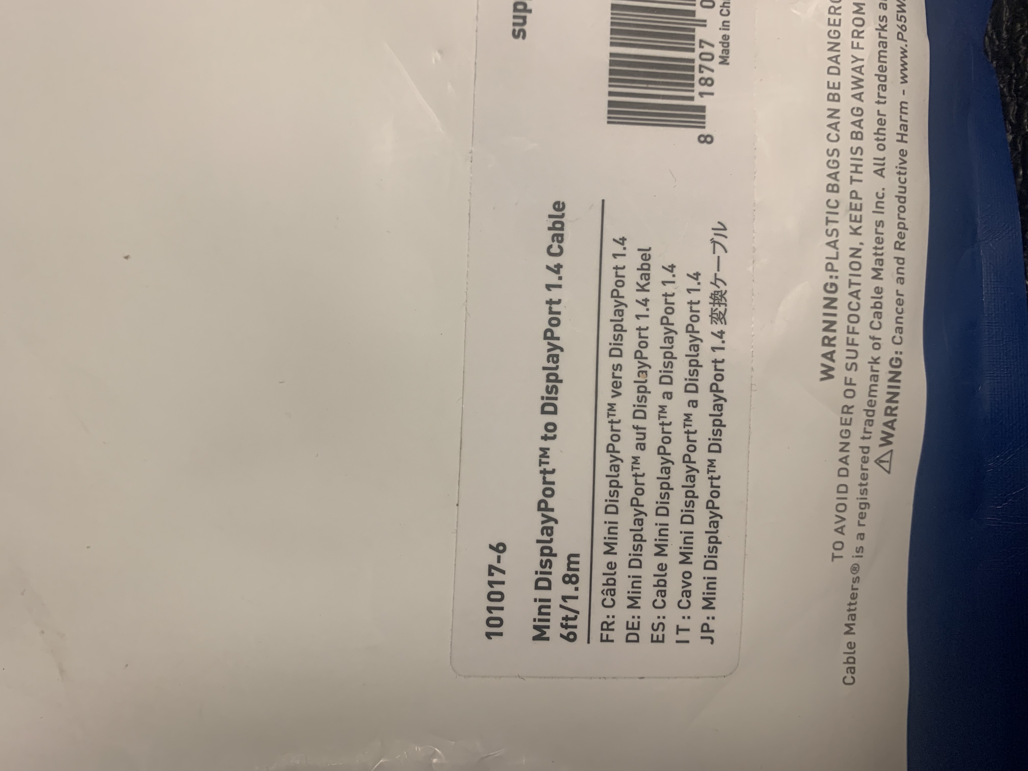 6" Mini Display Port to Display Port Cable