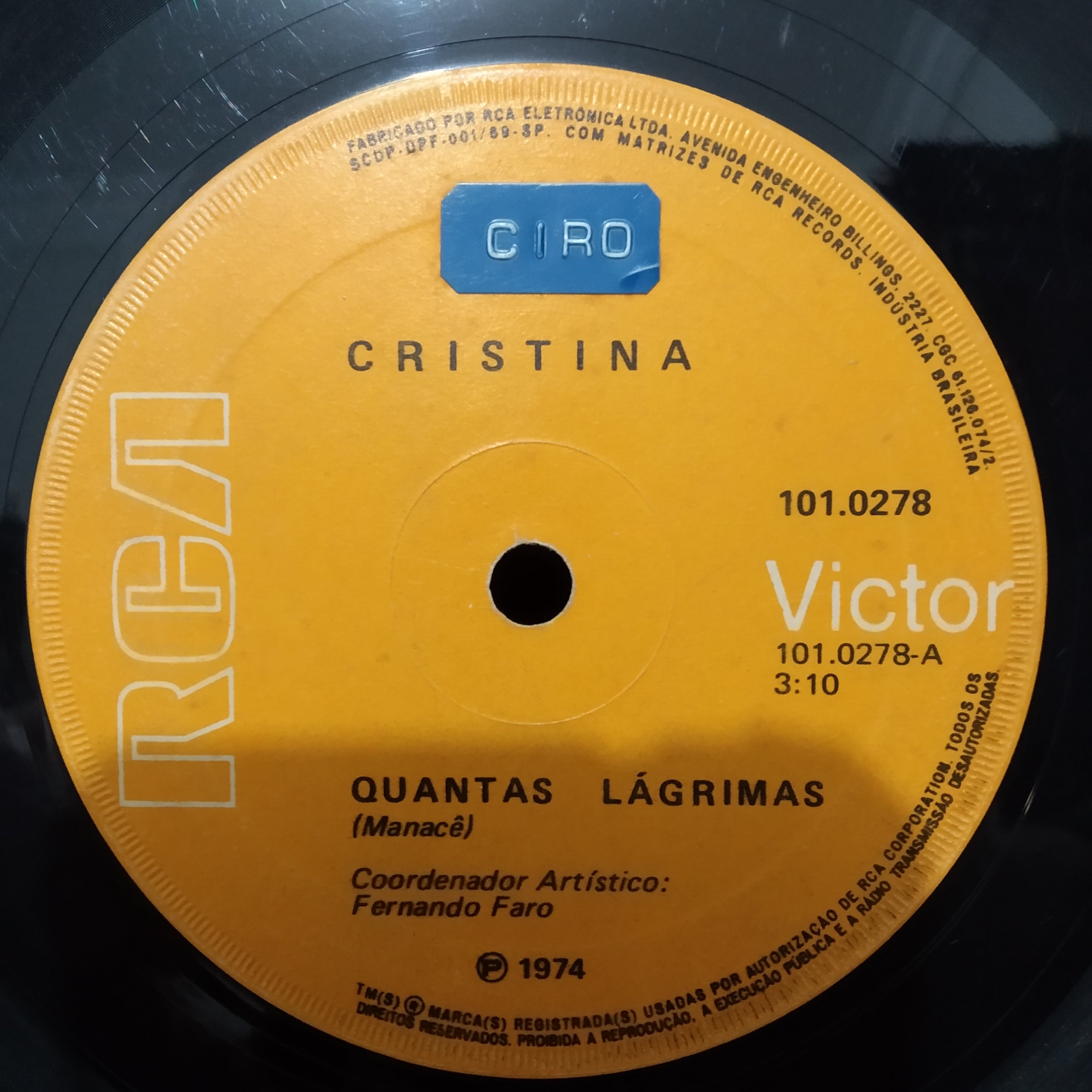 Disco Compacto de vinil 'Quantas Lágrimas' - Cristina