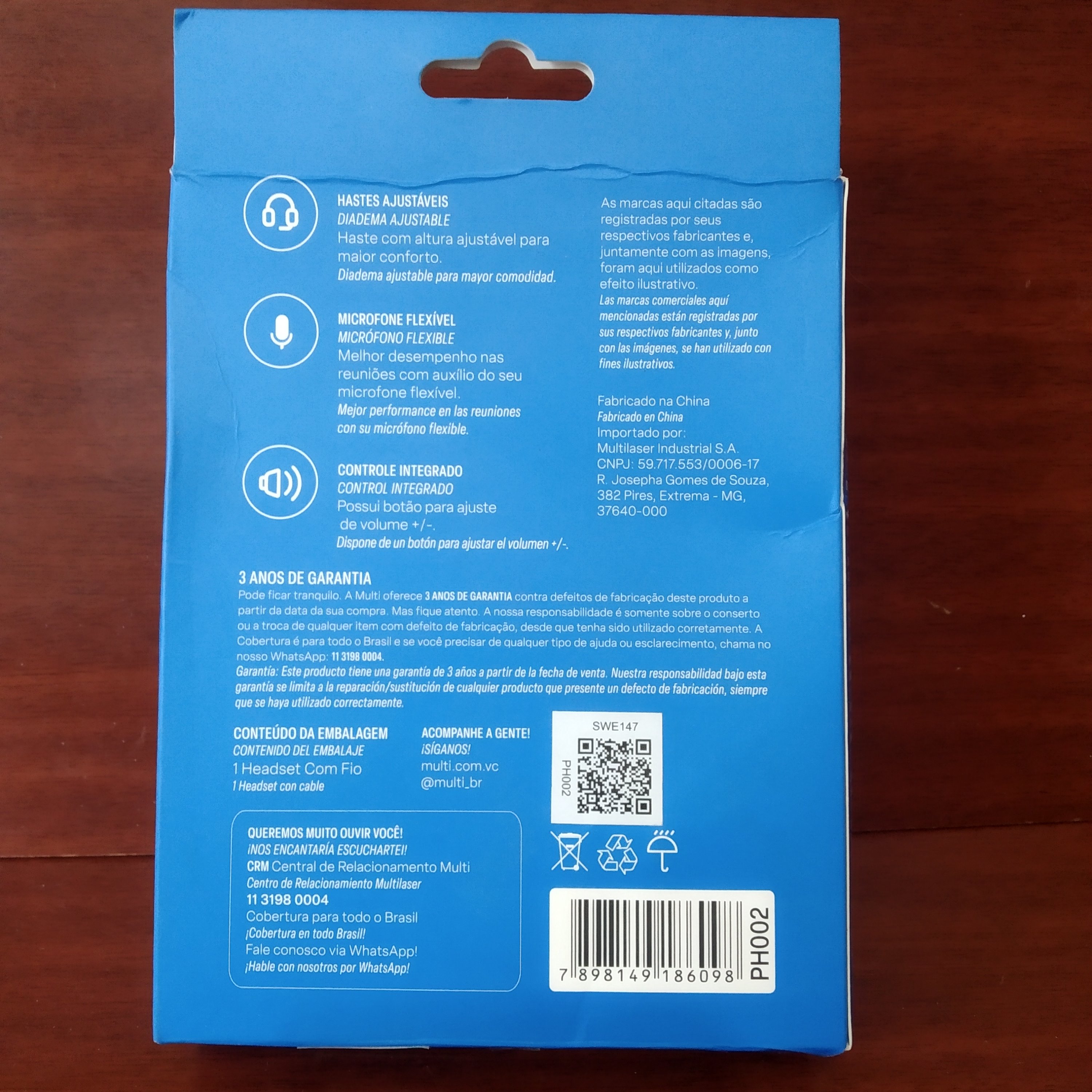 Headset Classic com fio P2 Multi