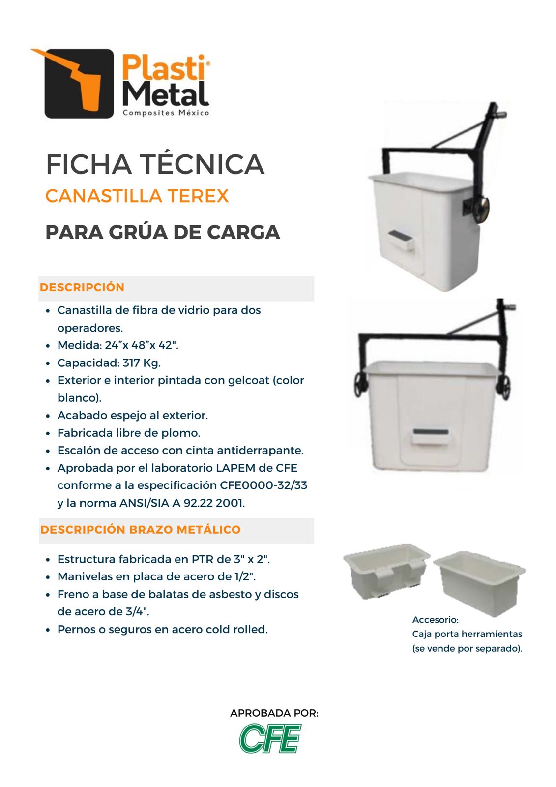 CANASTILLA OMEGA MODELO TEREX 2 OPERADORES