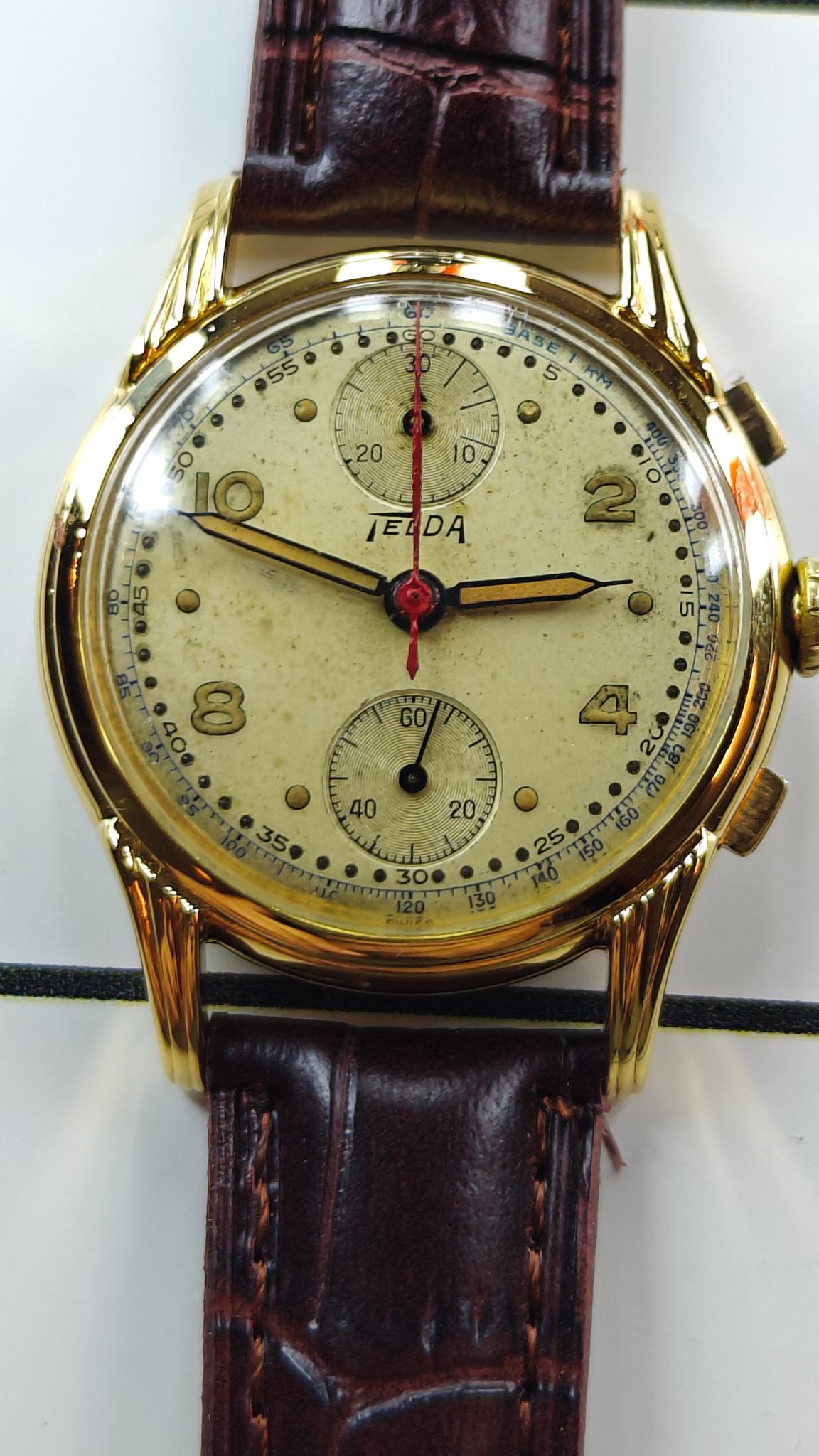  Vintage Telda (Nicolet) Gold Plated Chronograph Wrist Watch 