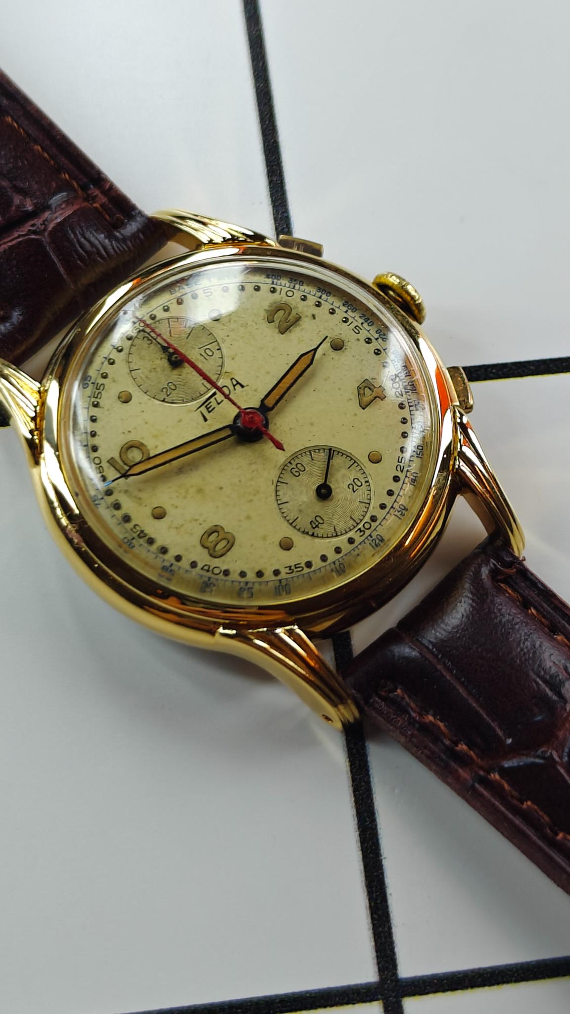  Vintage Telda (Nicolet) Gold Plated Chronograph Wrist Watch 