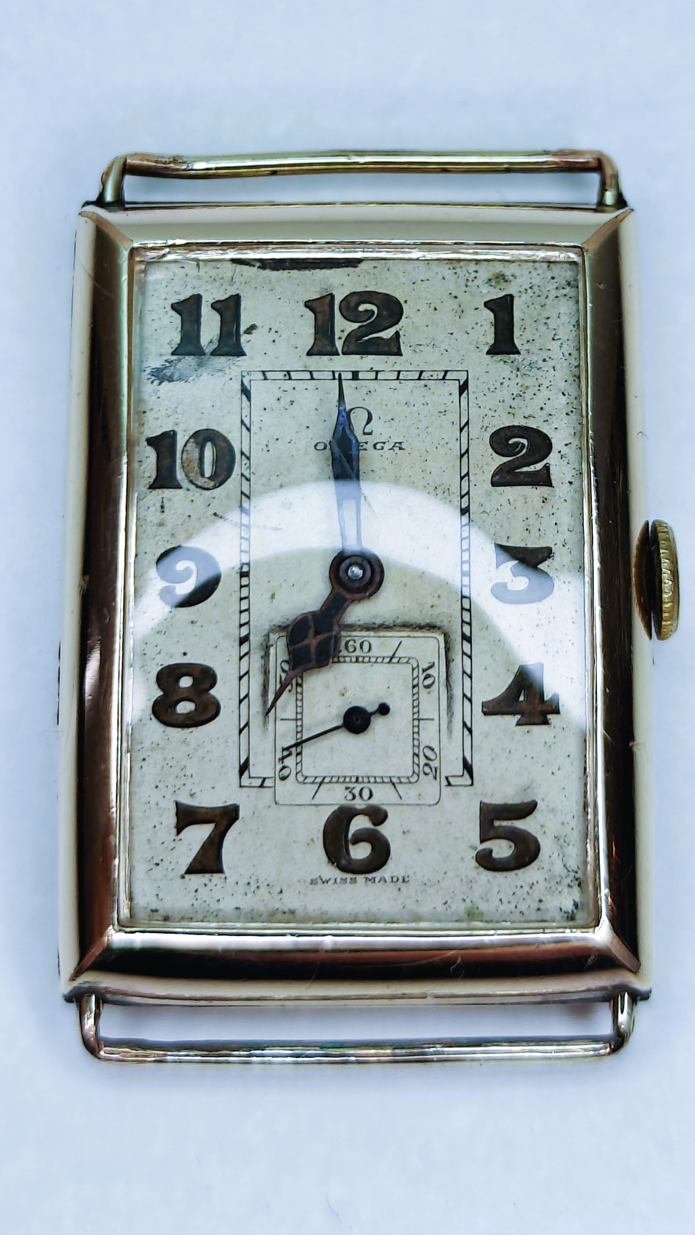 Omega Oversized Art Deco rectangular Tank - 40 microns gold Rare Completely Original