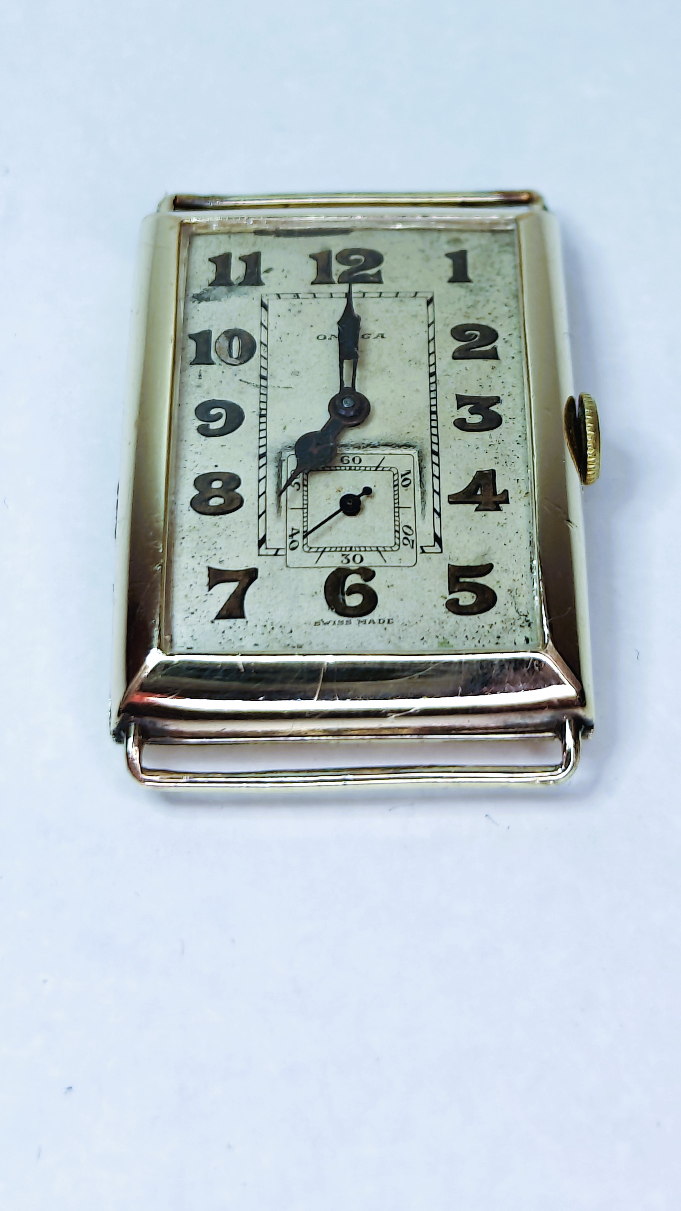 Omega Oversized Art Deco rectangular Tank - 40 microns gold Rare Completely Original